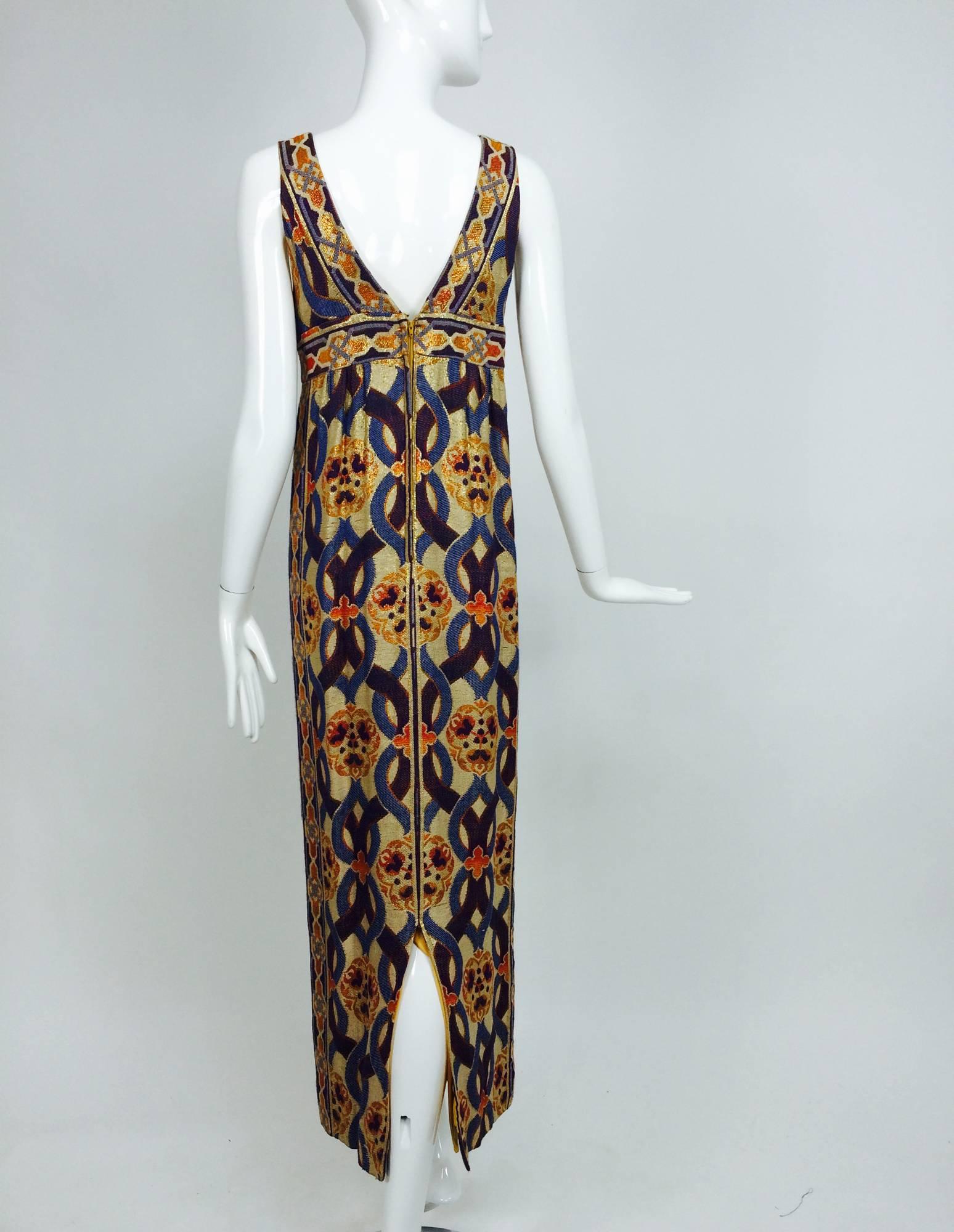 Women's Vintage S. Howard Hirsh California Plunge Neck 1960s Maxi Dress