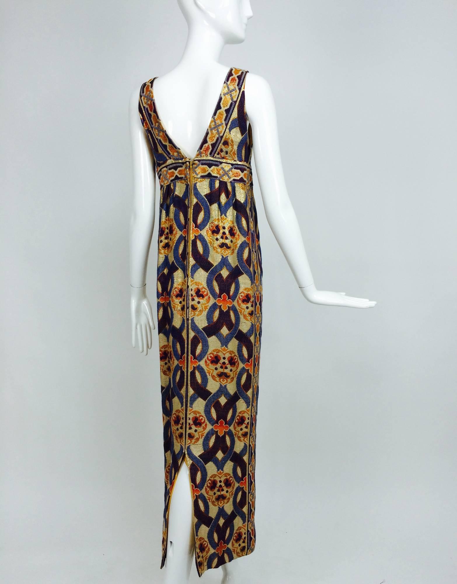 Vintage S. Howard Hirsh California Plunge Neck 1960s Maxi Dress 1