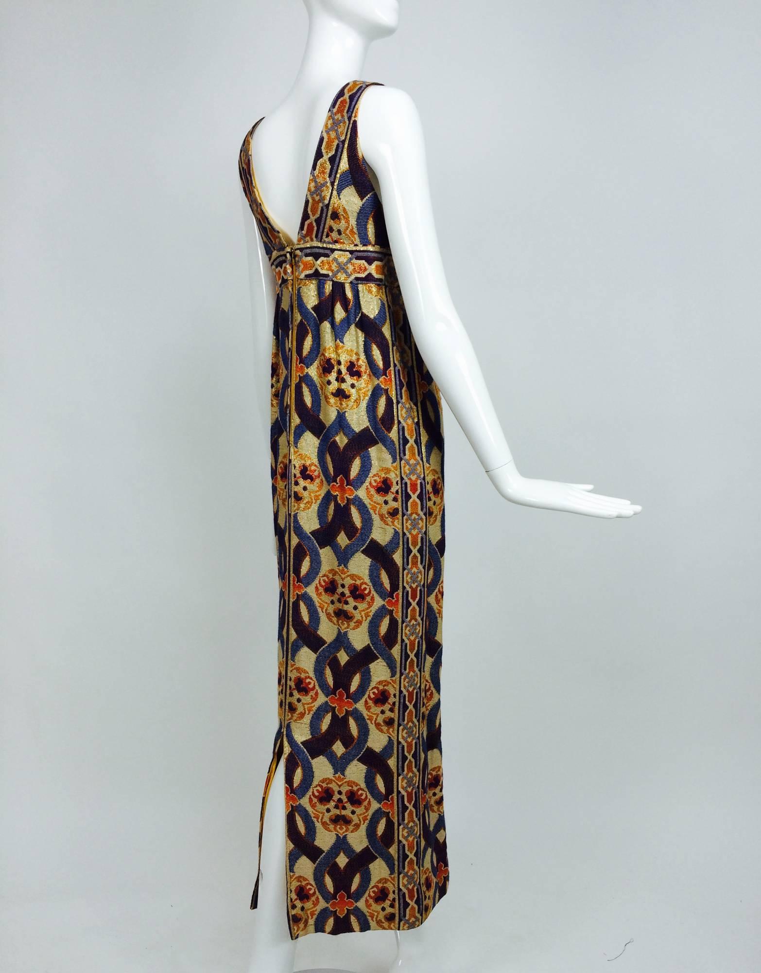 Vintage S. Howard Hirsh California Plunge Neck 1960s Maxi Dress 2