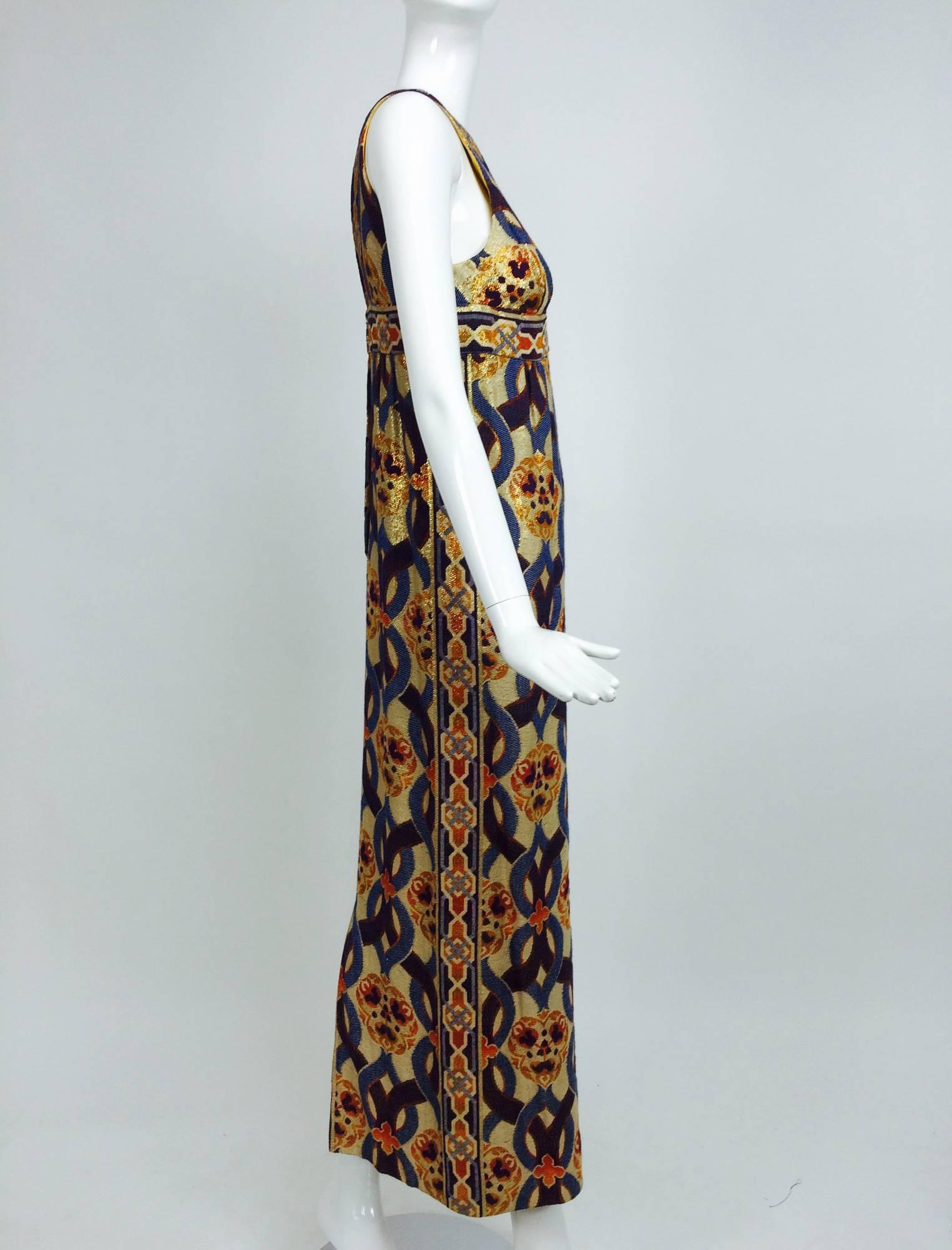 Vintage S. Howard Hirsh California Plunge Neck 1960s Maxi Dress 3