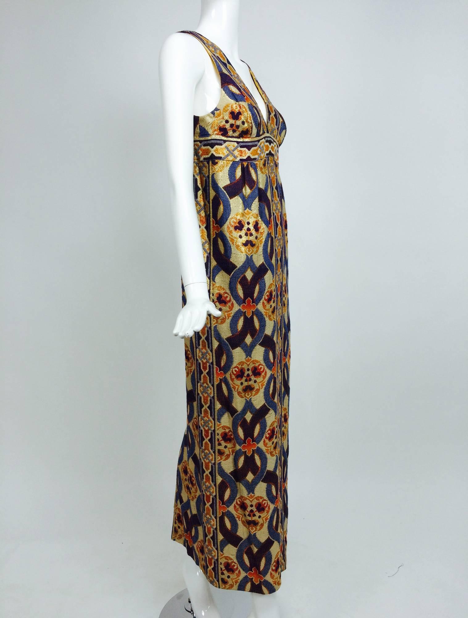 Vintage S. Howard Hirsh California Plunge Neck 1960s Maxi Dress 4