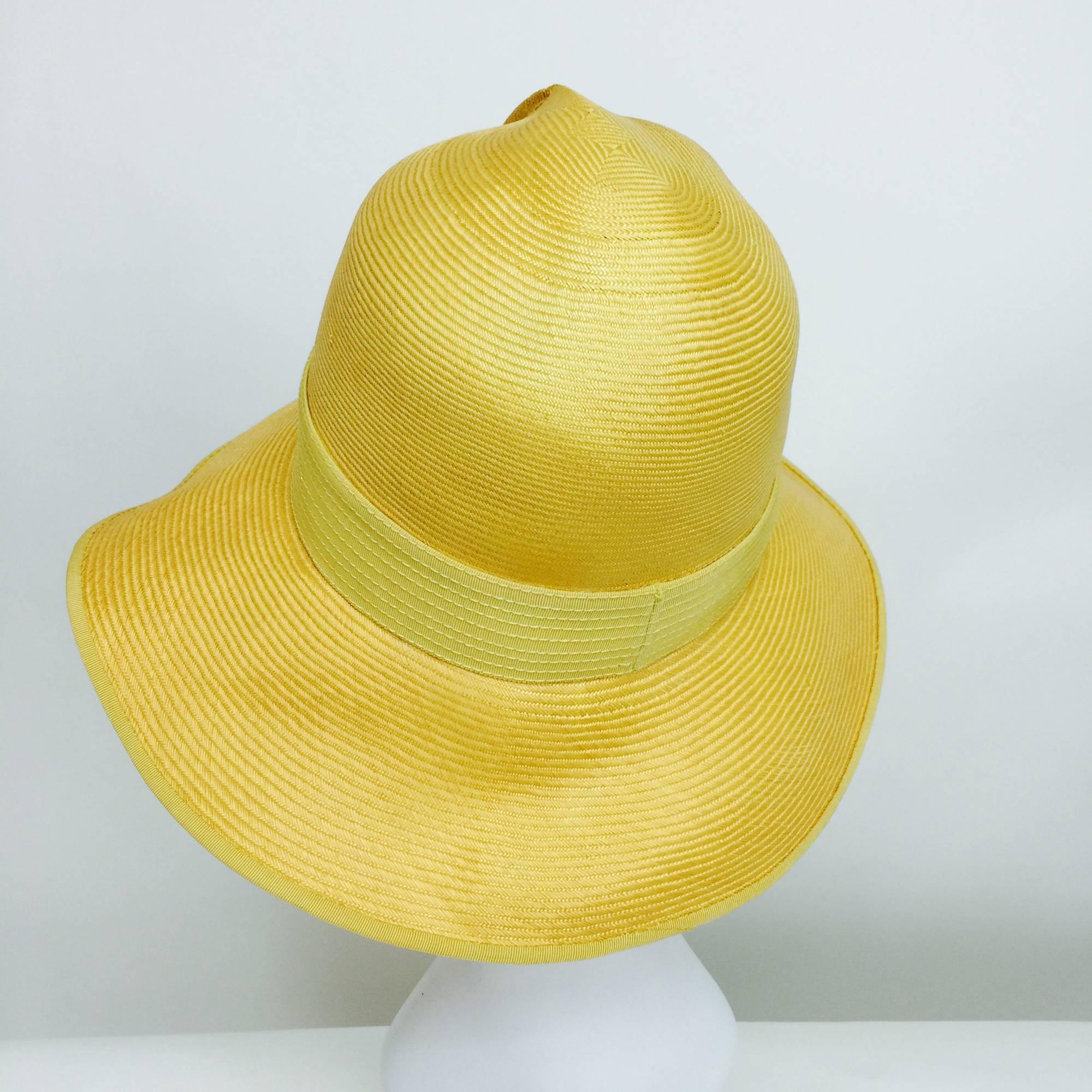 Yellow Vintage James Galanos golden yellow straw cloche hat 1960s