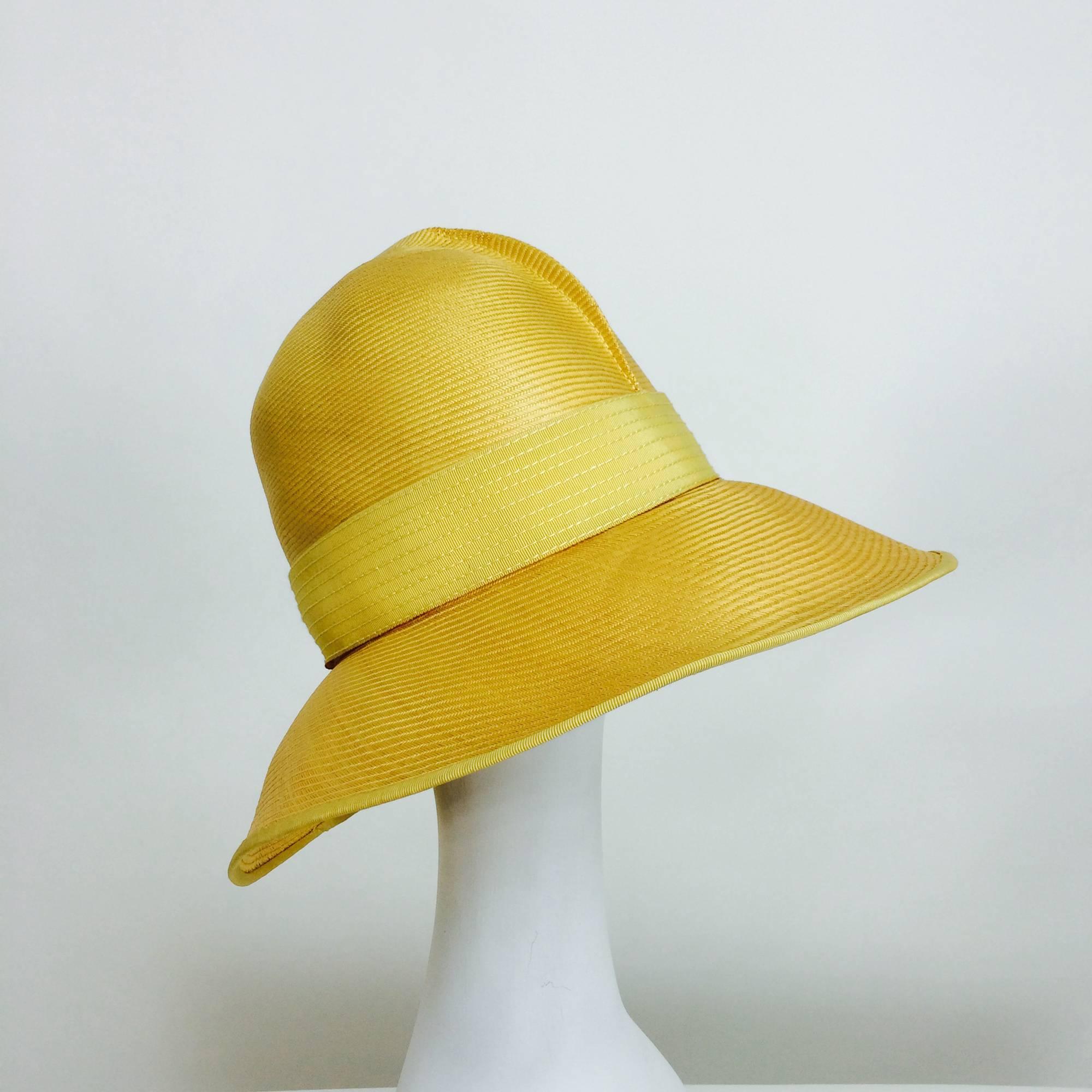 Women's Vintage James Galanos golden yellow straw cloche hat 1960s