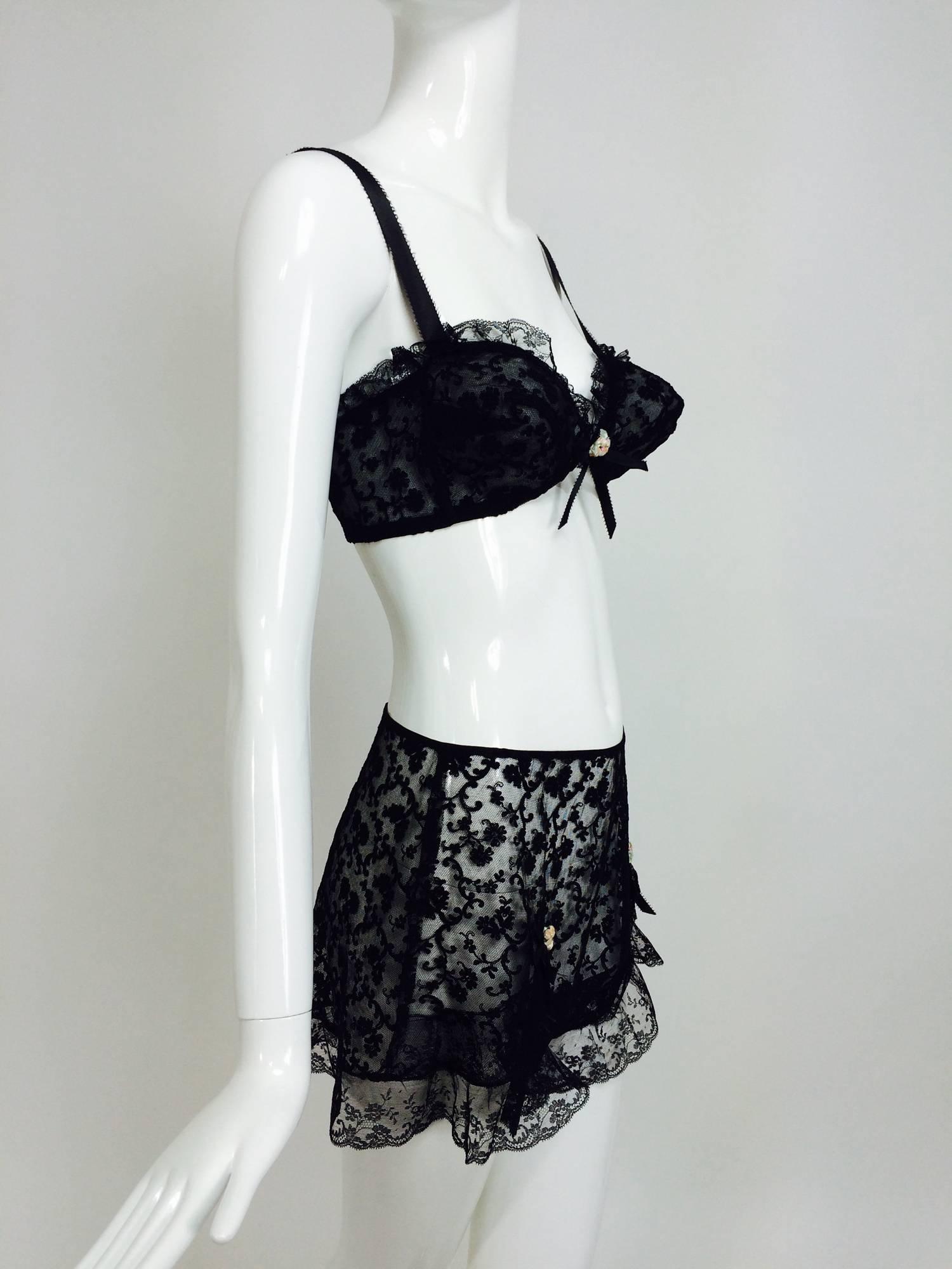 1940s pin up black lace bra & panties unworn labeled Joan's Specialty 2