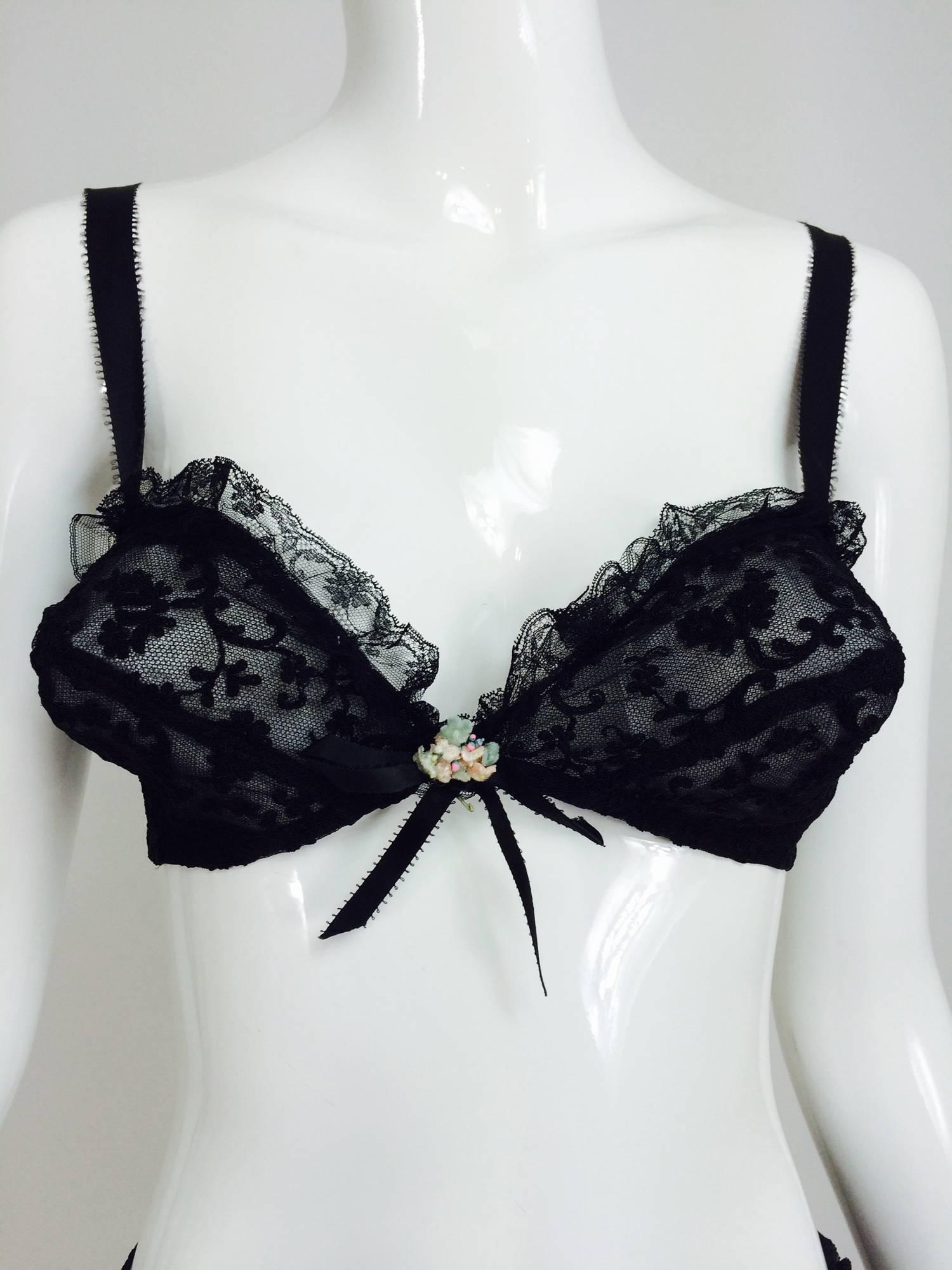 1940s pin up black lace bra & panties unworn labeled Joan's Specialty 4