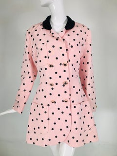 Vintage Chanel Fitted Silk Faille Pink & Black Dot Jacket 1990s