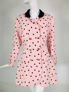 Chanel Fitted Silk Faille Pink & Black Dot Jacket 1990s