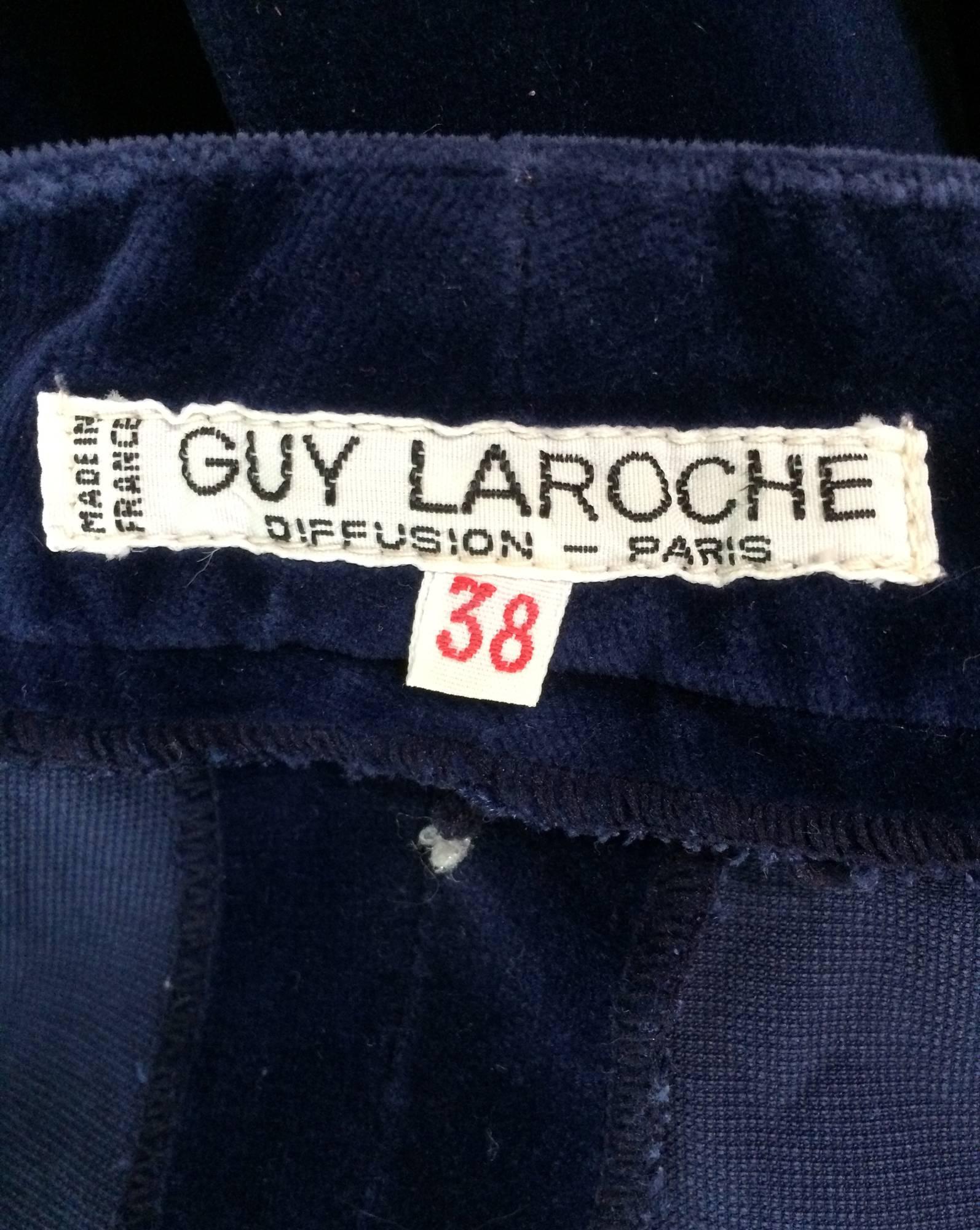 Vintage Guy Laroche ink blue velvet double breasted coat & trousers 1970s 4