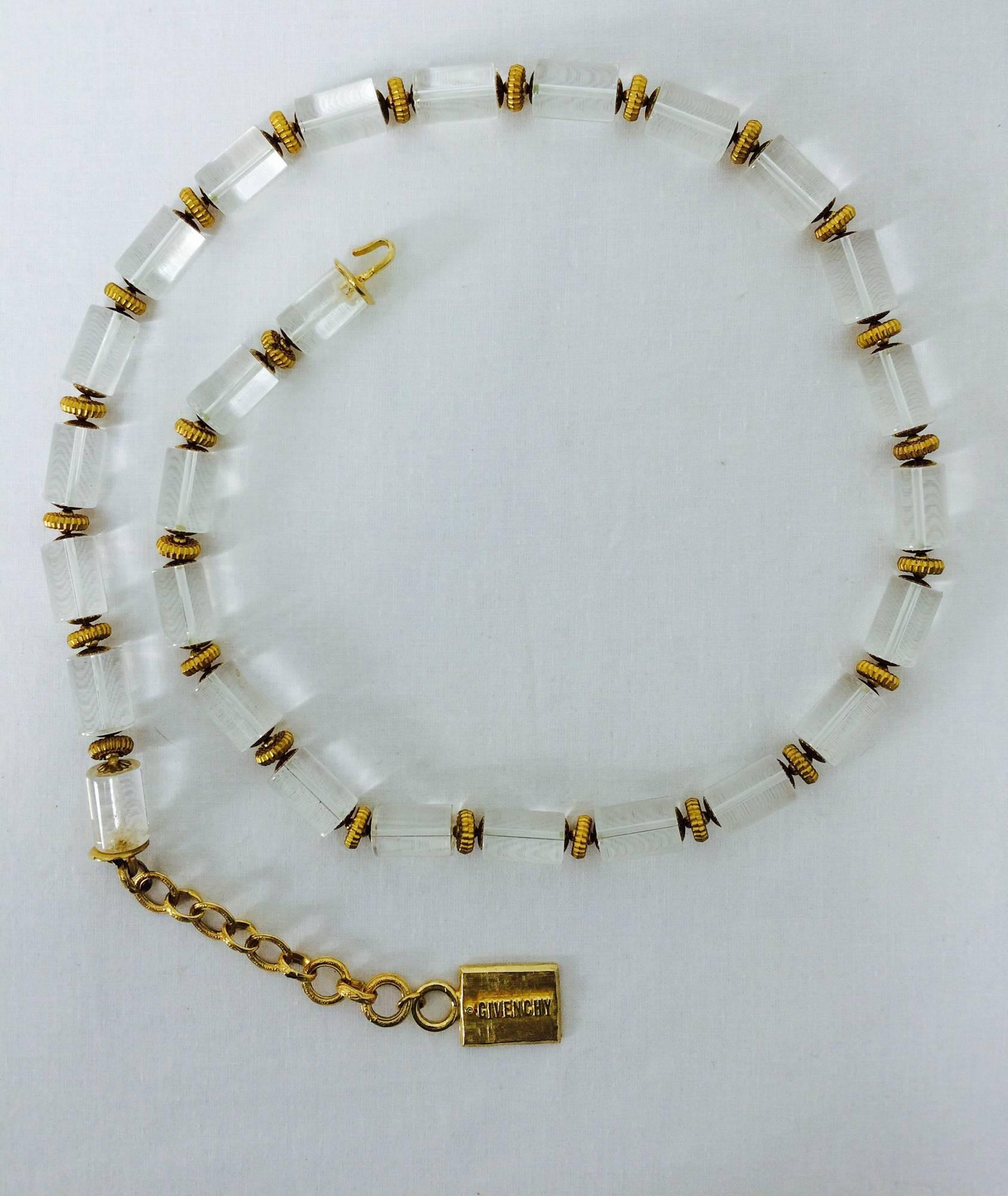 Gray Vintage Givenchy Lucite & gold metal necklace or belt 1970s For Sale