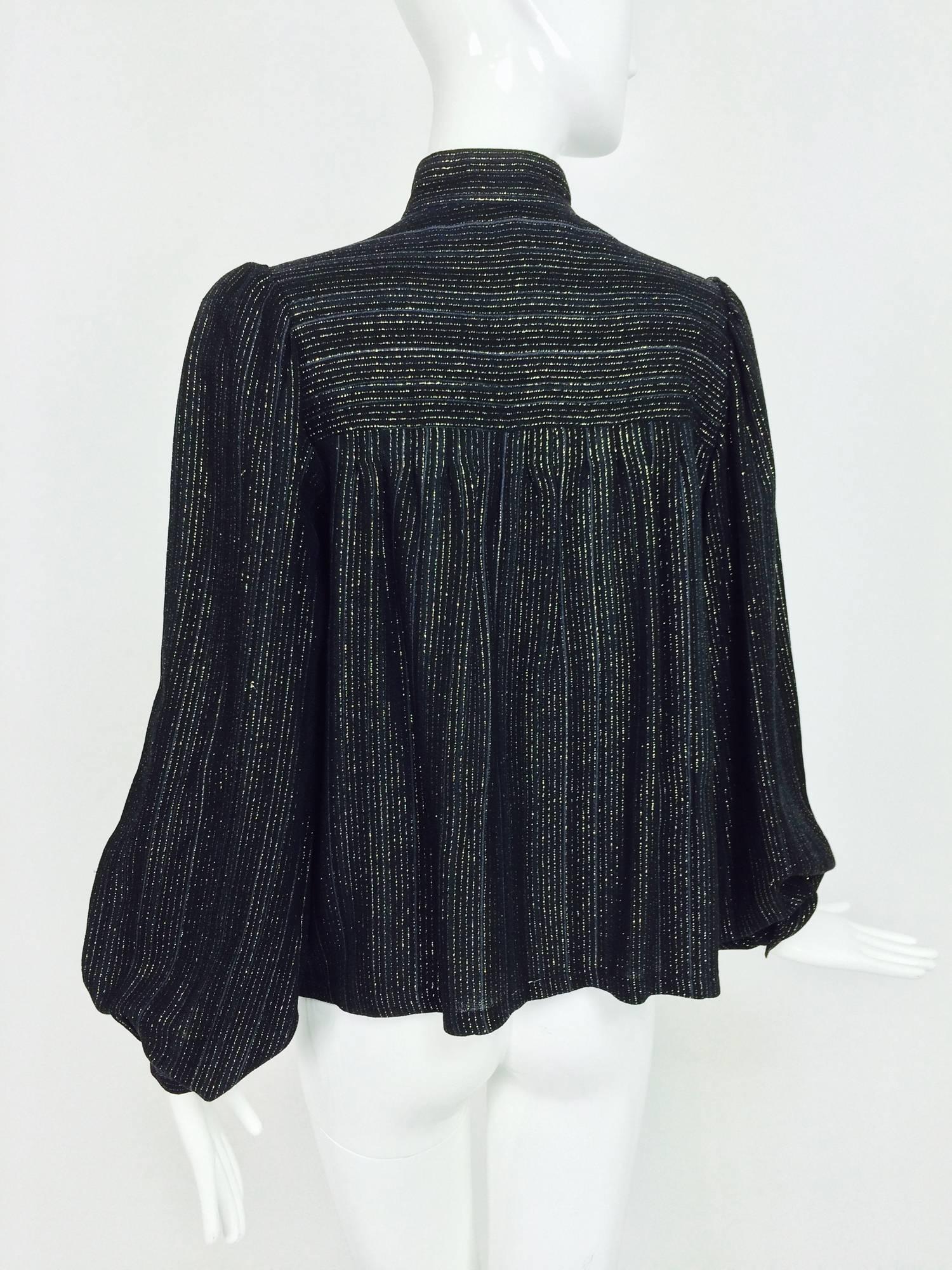 Black Vintage Yves Saint Laurent YSL black metallic stripe gauze peasant top 1970s