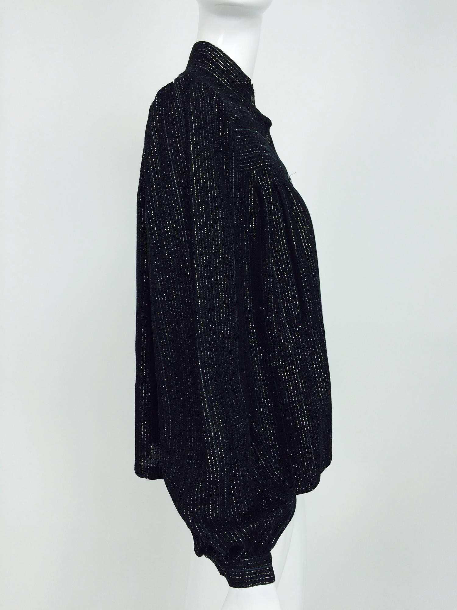 Vintage Yves Saint Laurent YSL black metallic stripe gauze peasant top ...