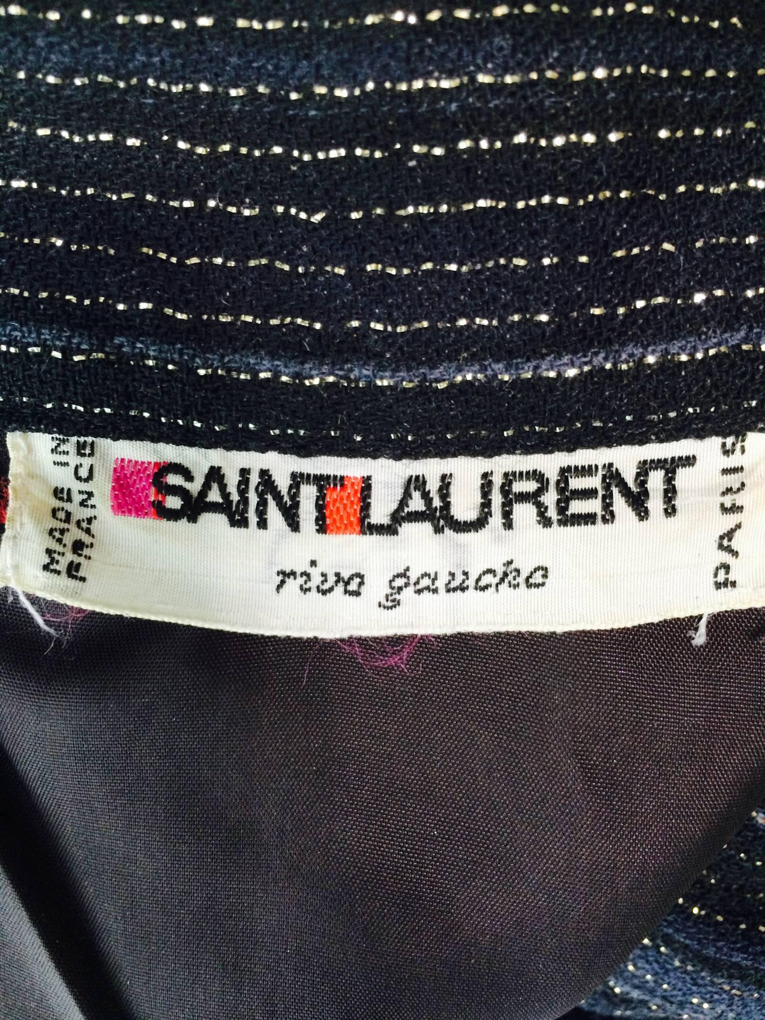 Vintage Yves Saint Laurent YSL black metallic stripe gauze peasant top 1970s 3