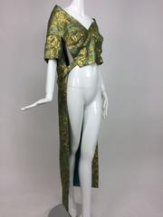 Vintage rare gold metallic brocade evening jacket wrap with tail
