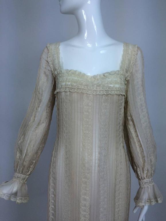 Vintage rosy taupe organza and lace square neck maxi dress 1960s at 1stDibs