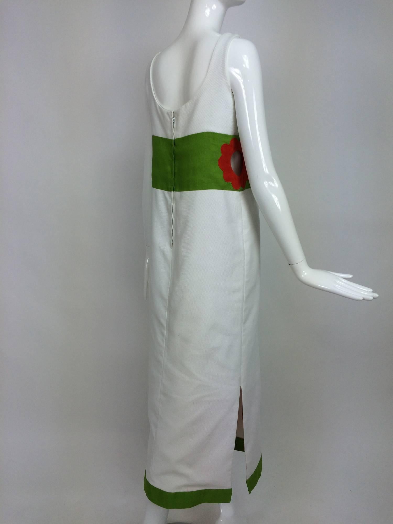 Vintage mod style novelty white pique maxi dress with open flower sides 1960s In Excellent Condition In West Palm Beach, FL