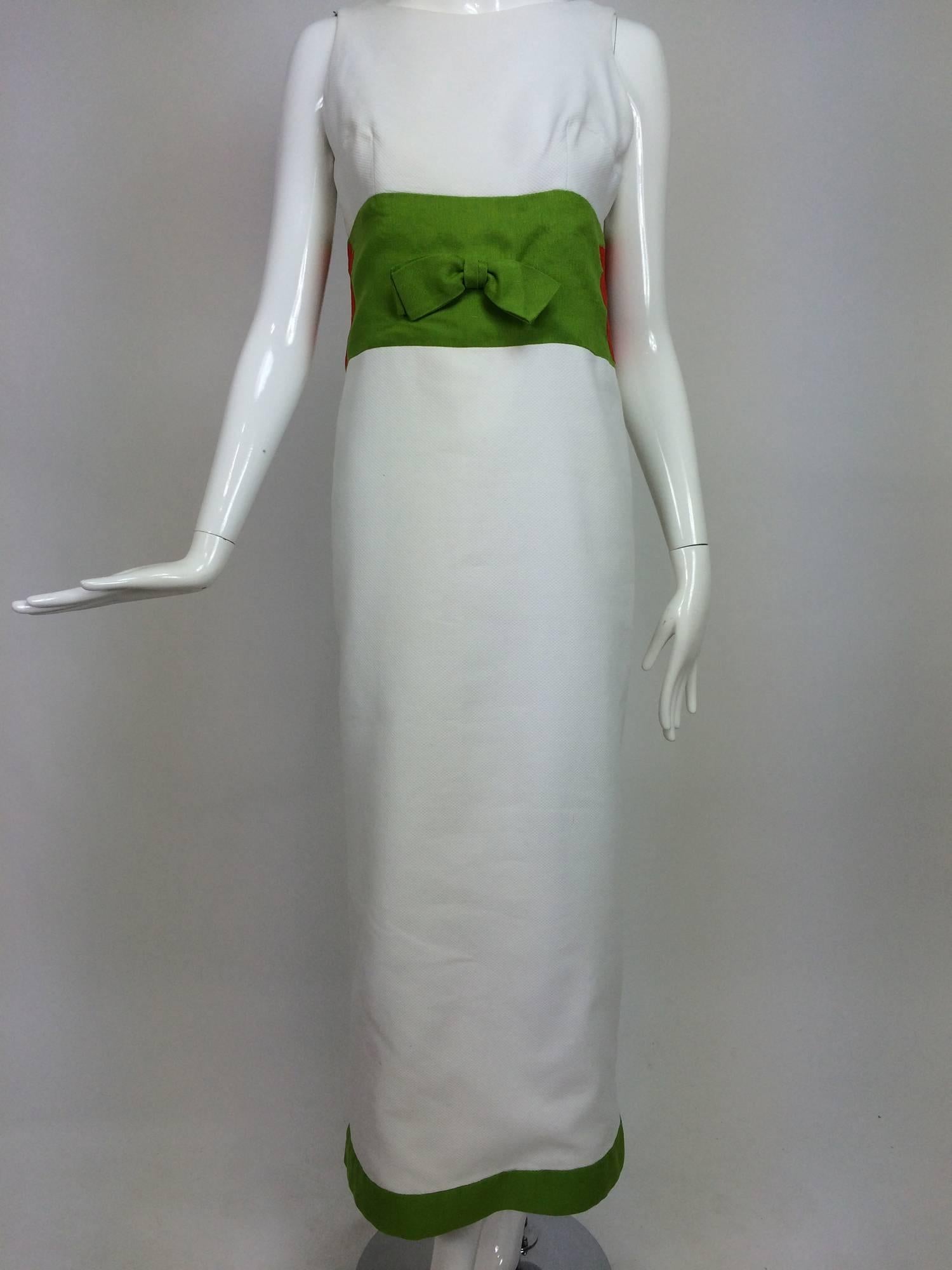 Vintage mod style novelty white pique maxi dress with open flower sides 1960s 4