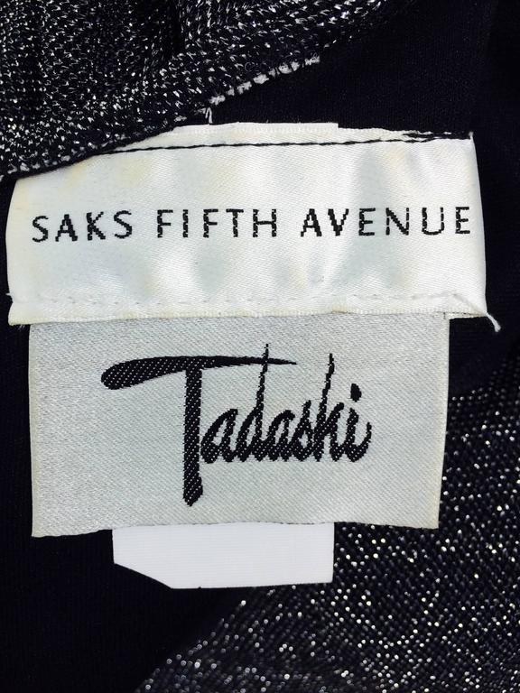Vintage Tadashi silver glitter knit plunge neck maxi dress 1980s at 1stDibs
