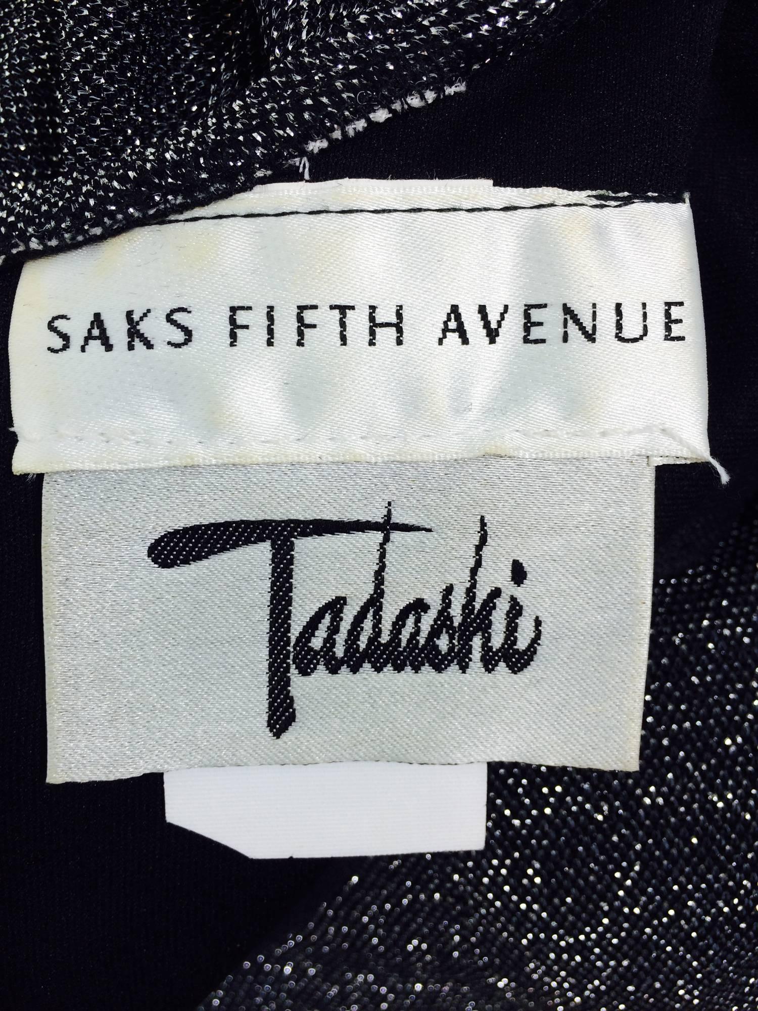 Vintage Tadashi silver glitter knit plunge neck maxi dress 1980s 5