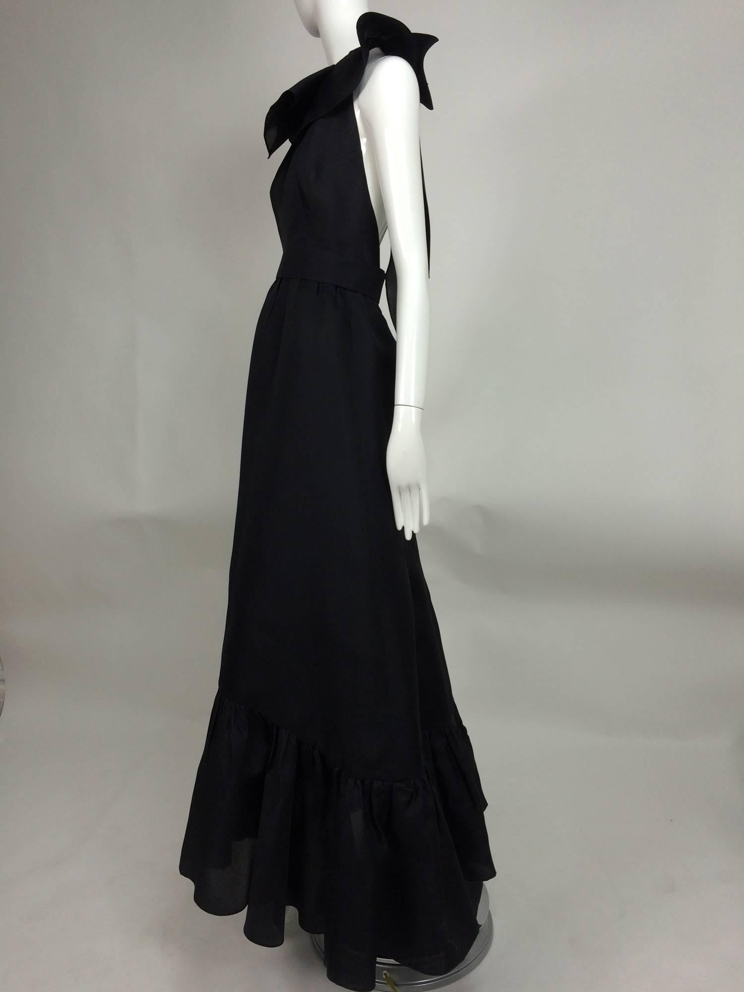 Black Vintage Nina Ricci black silk organza halter neck evening dress 1990s