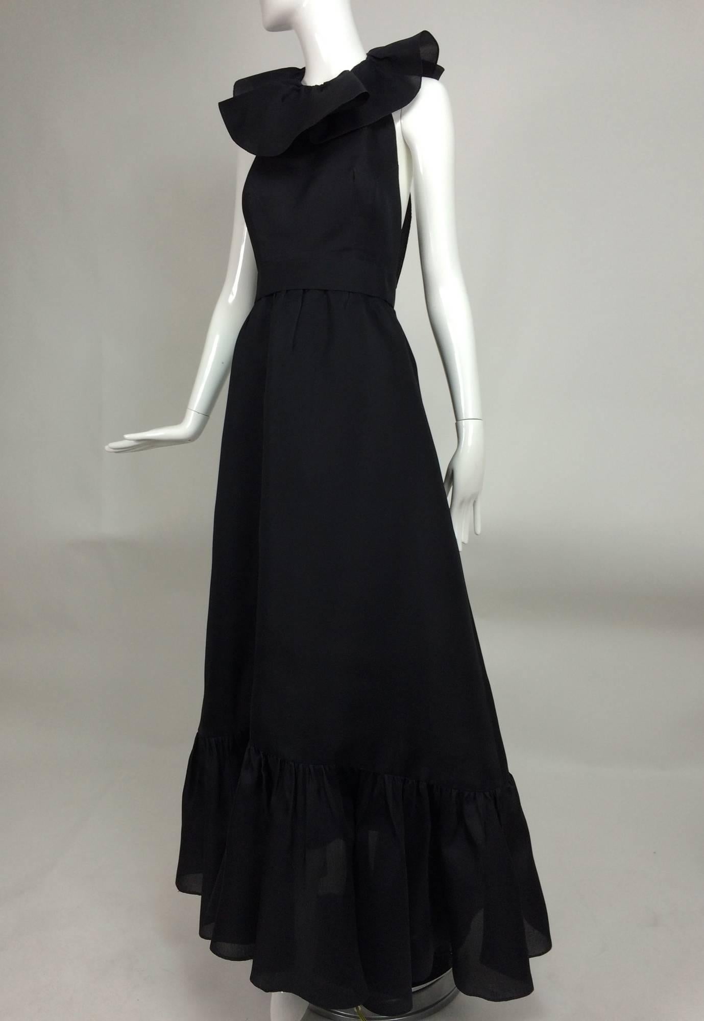 Vintage Nina Ricci black silk organza halter neck evening dress 1990s In Excellent Condition In West Palm Beach, FL