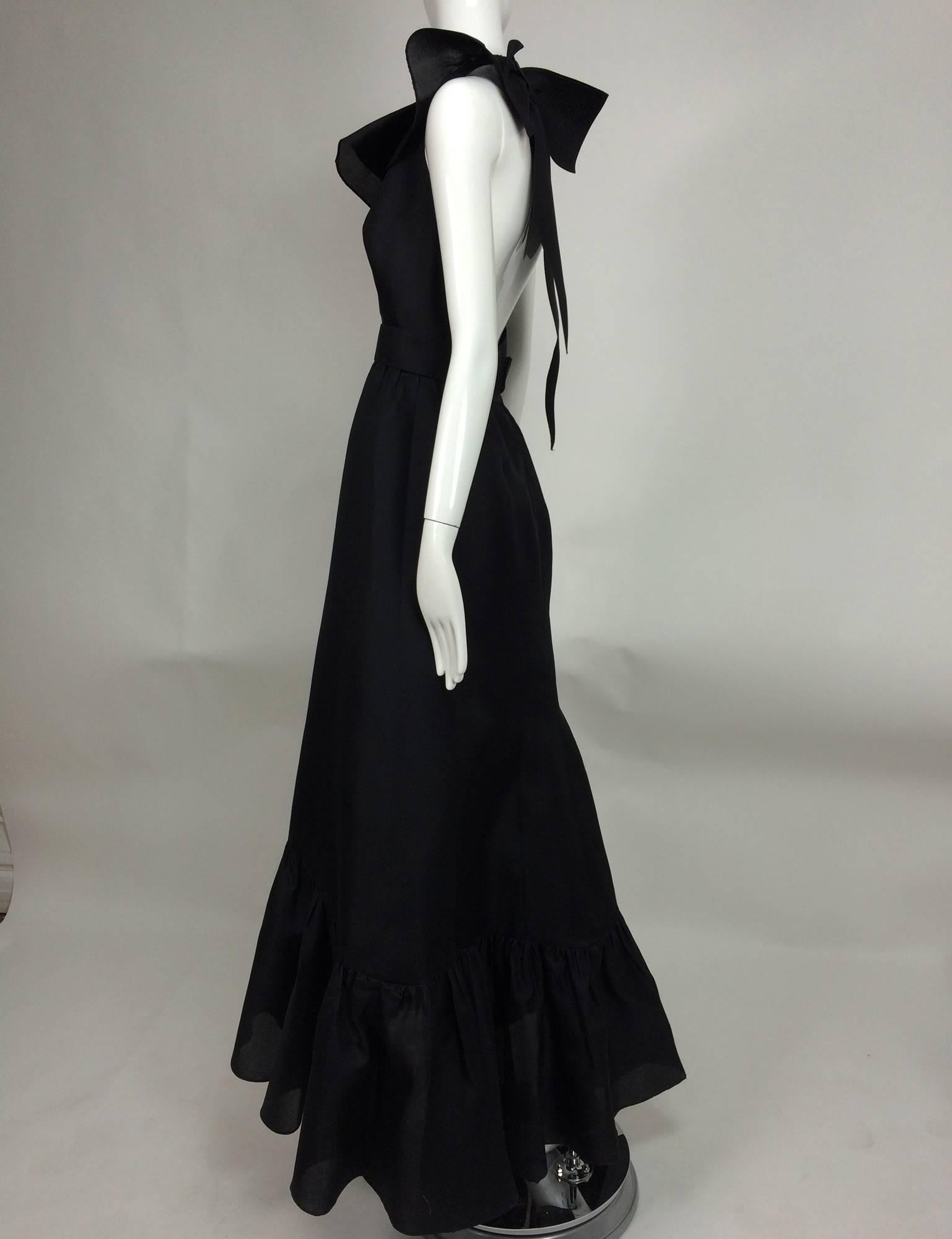 Women's Vintage Nina Ricci black silk organza halter neck evening dress 1990s