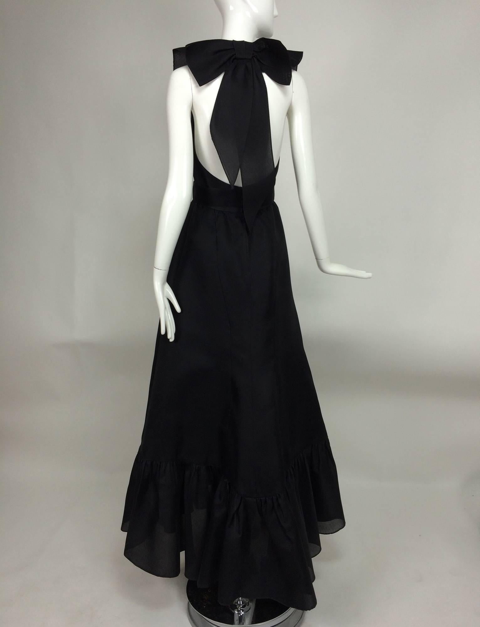 Vintage Nina Ricci black silk organza halter neck evening dress 1990s 1