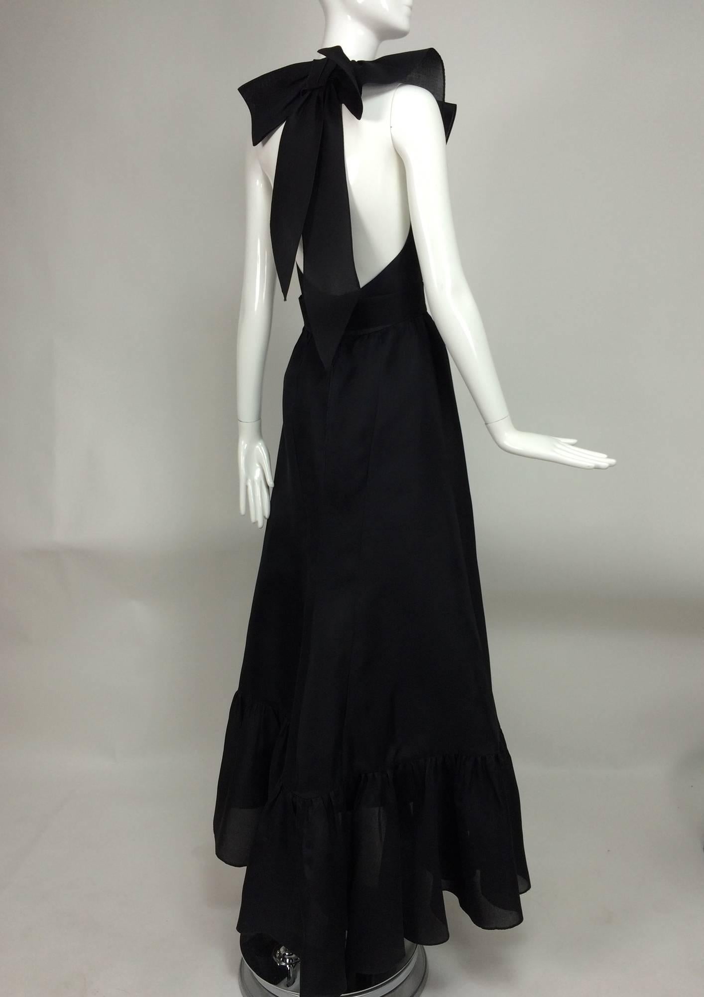 Vintage Nina Ricci black silk organza halter neck evening dress 1990s 2