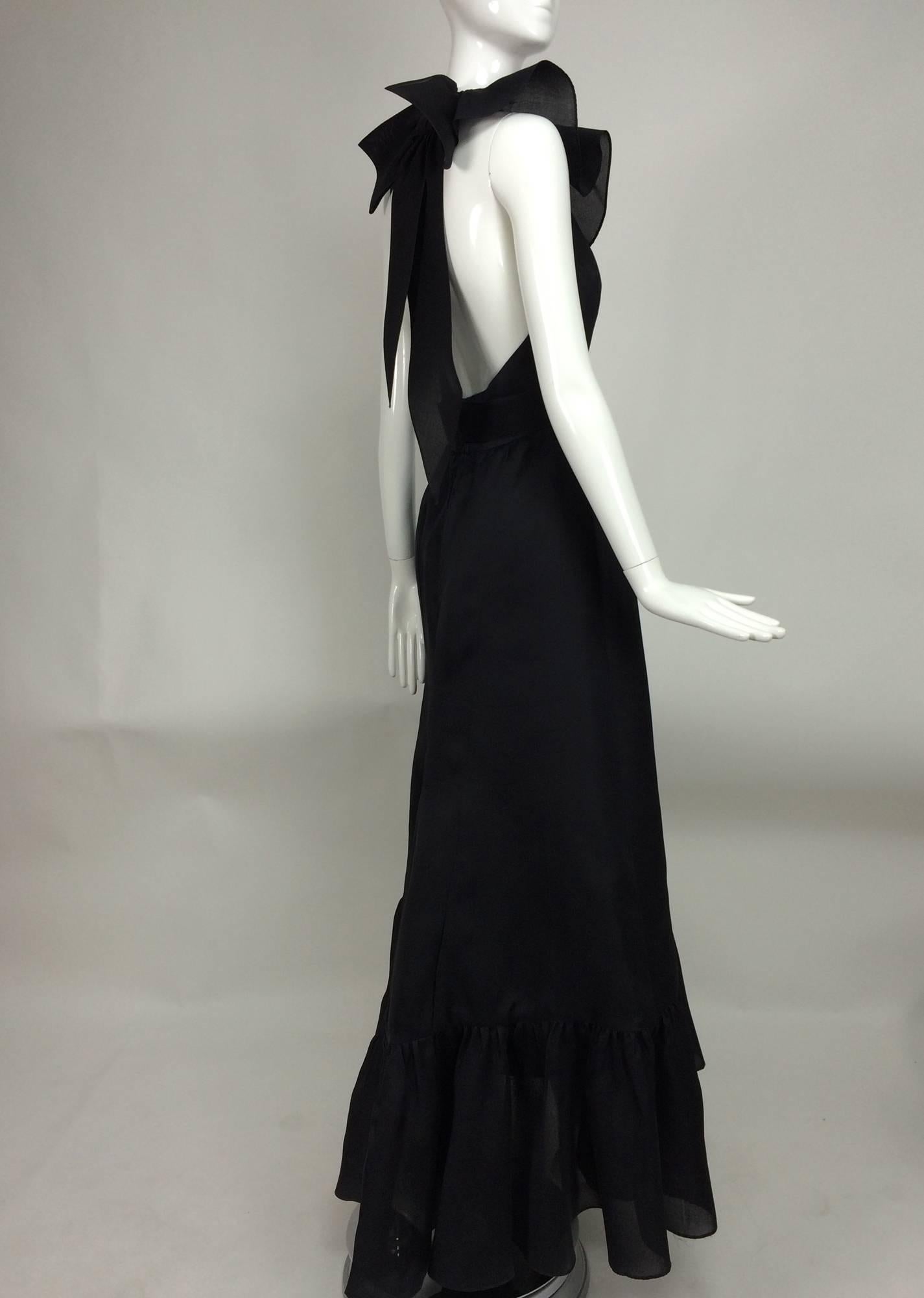 Vintage Nina Ricci black silk organza halter neck evening dress 1990s 3