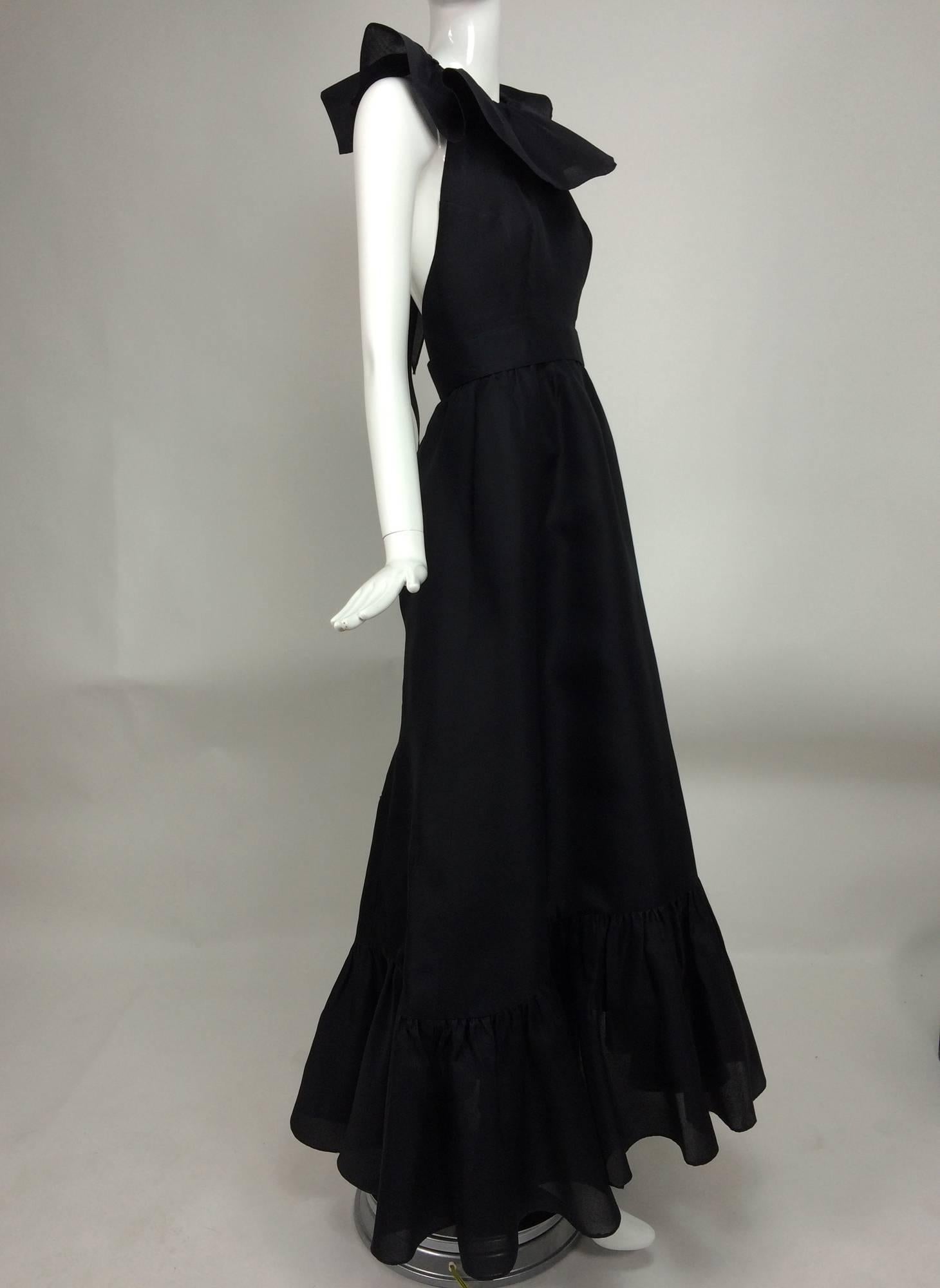 Vintage Nina Ricci black silk organza halter neck evening dress 1990s 4