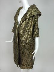 Vintage gold brocade shawl collar evening coat 1950s