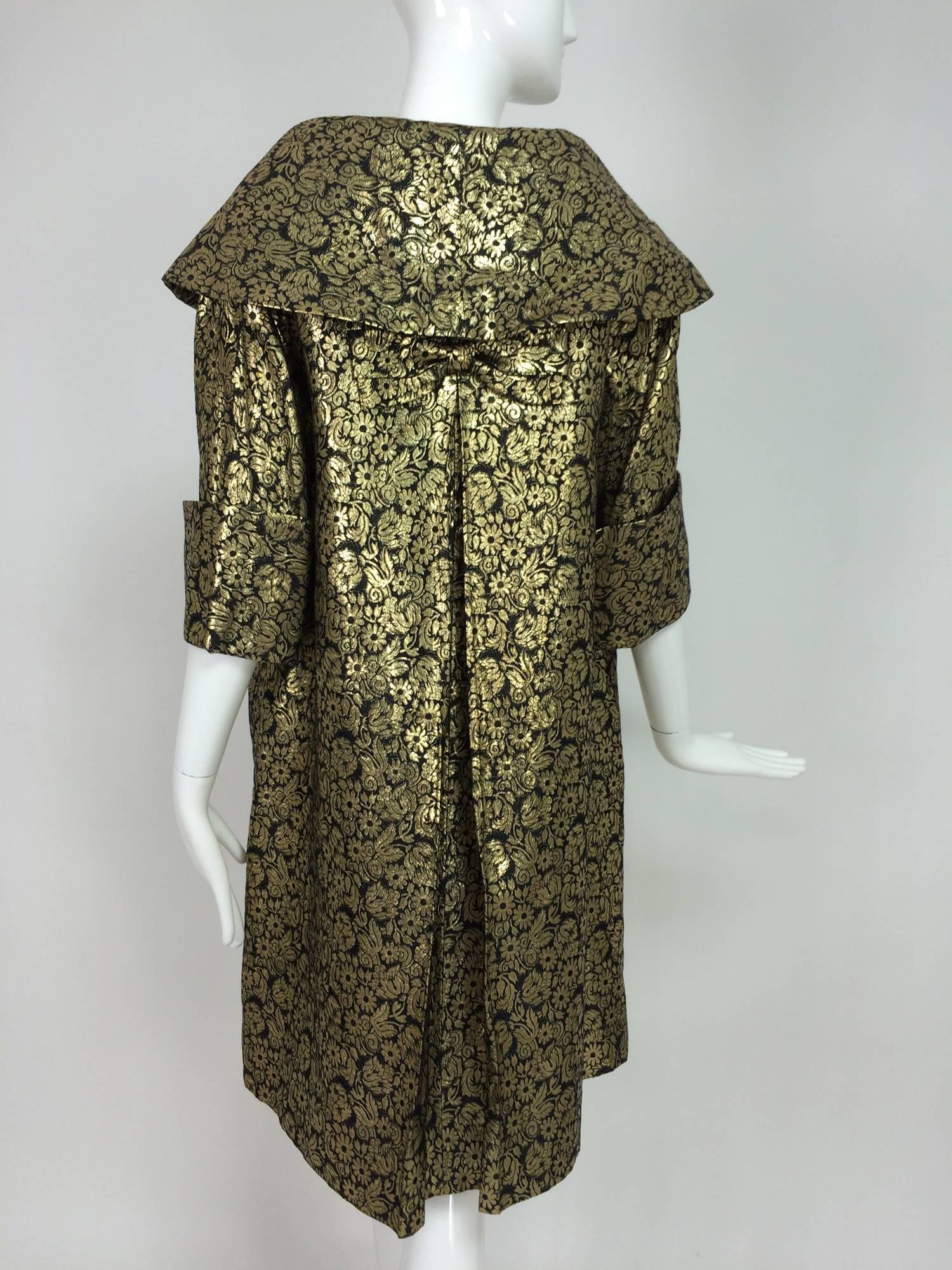 Women's Vintage gold brocade shawl collar evening coat 1950s