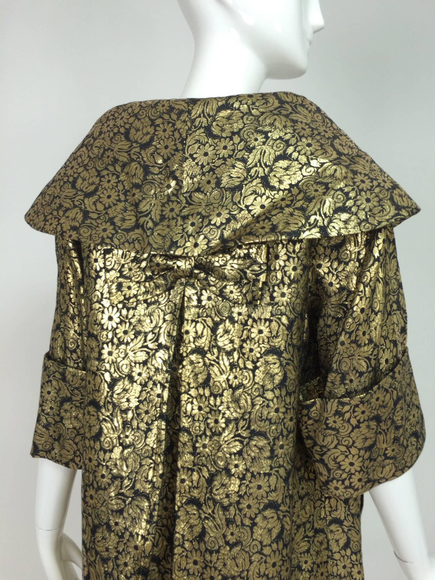 Vintage gold brocade shawl collar evening coat 1950s 1