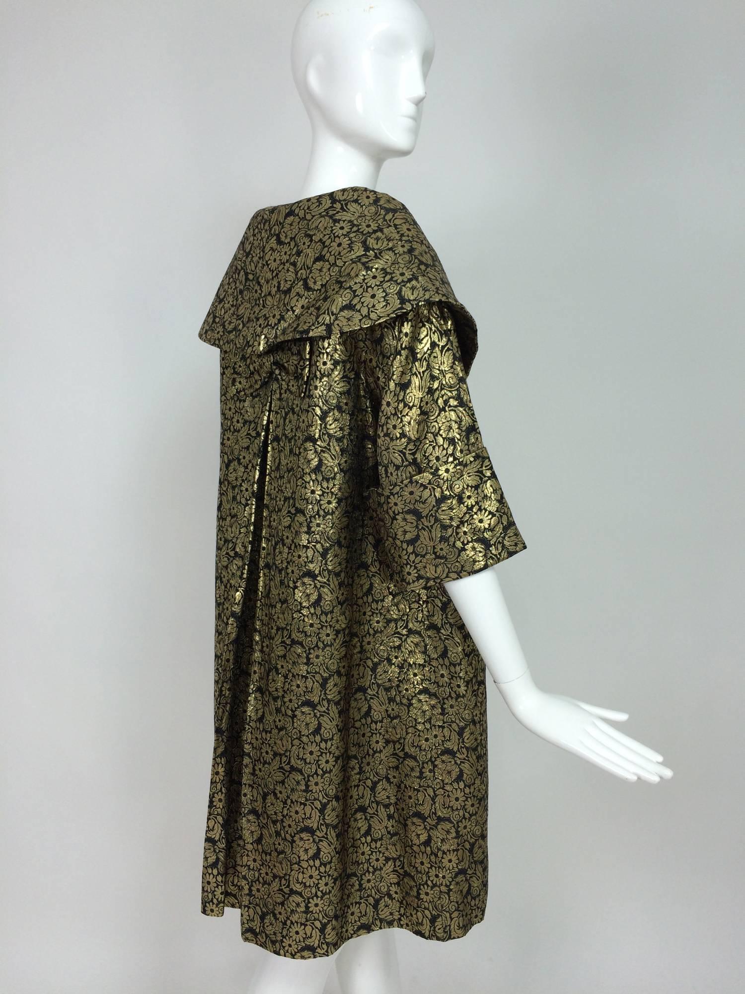 Vintage gold brocade shawl collar evening coat 1950s 2