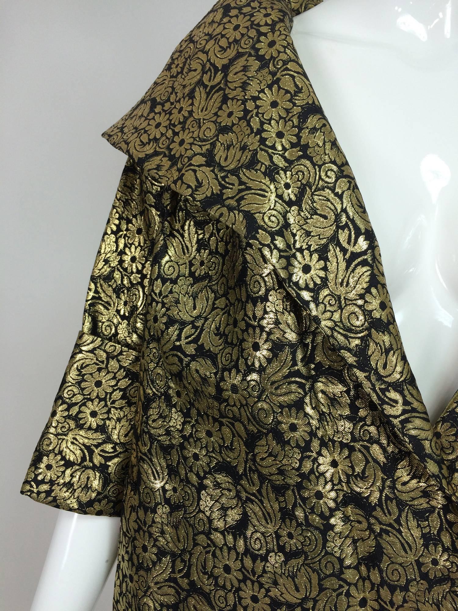 Vintage gold brocade shawl collar evening coat 1950s 4