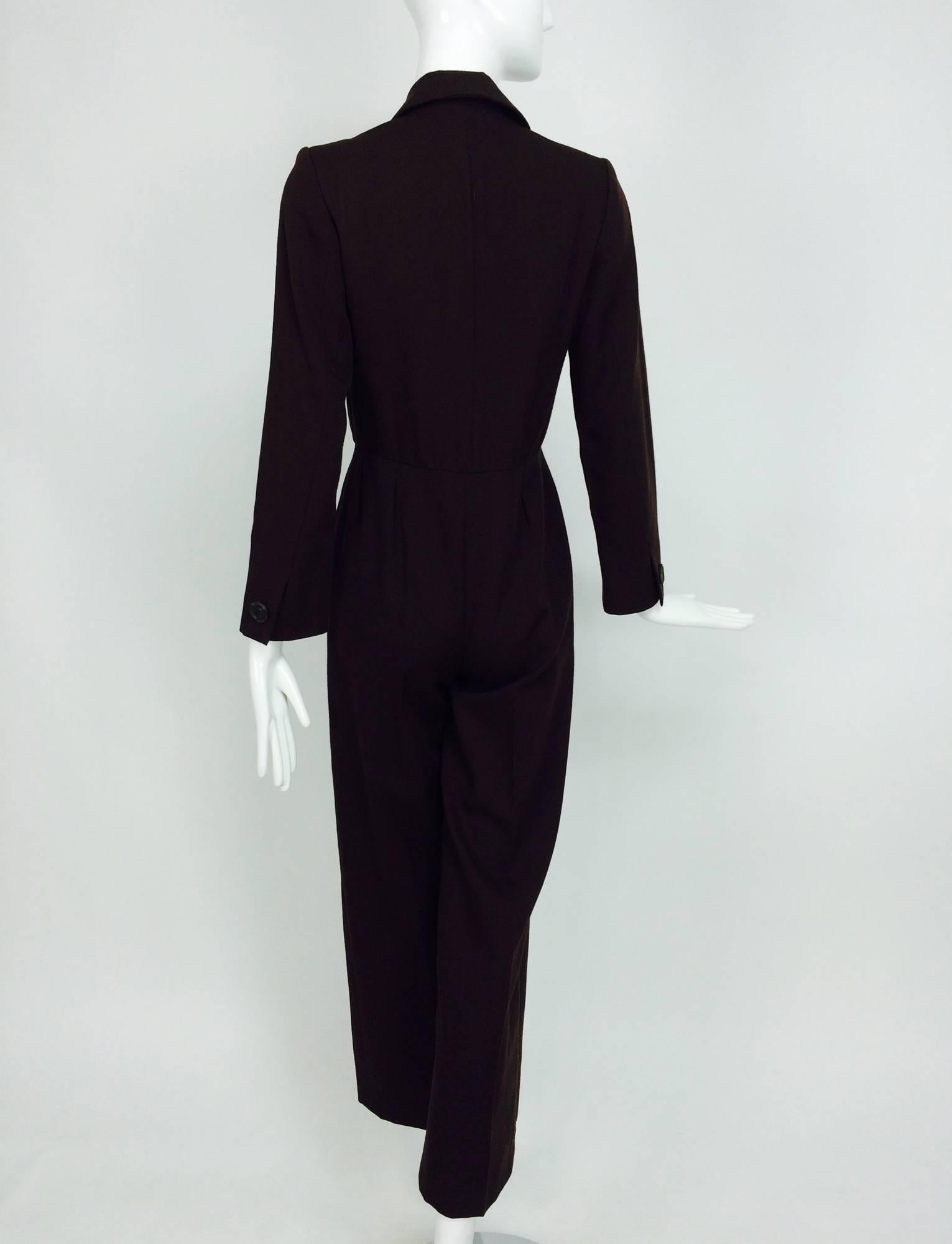 Women's Vintage Yves St Laurent YSL brown wool tuxedo jumpsuit 1970s