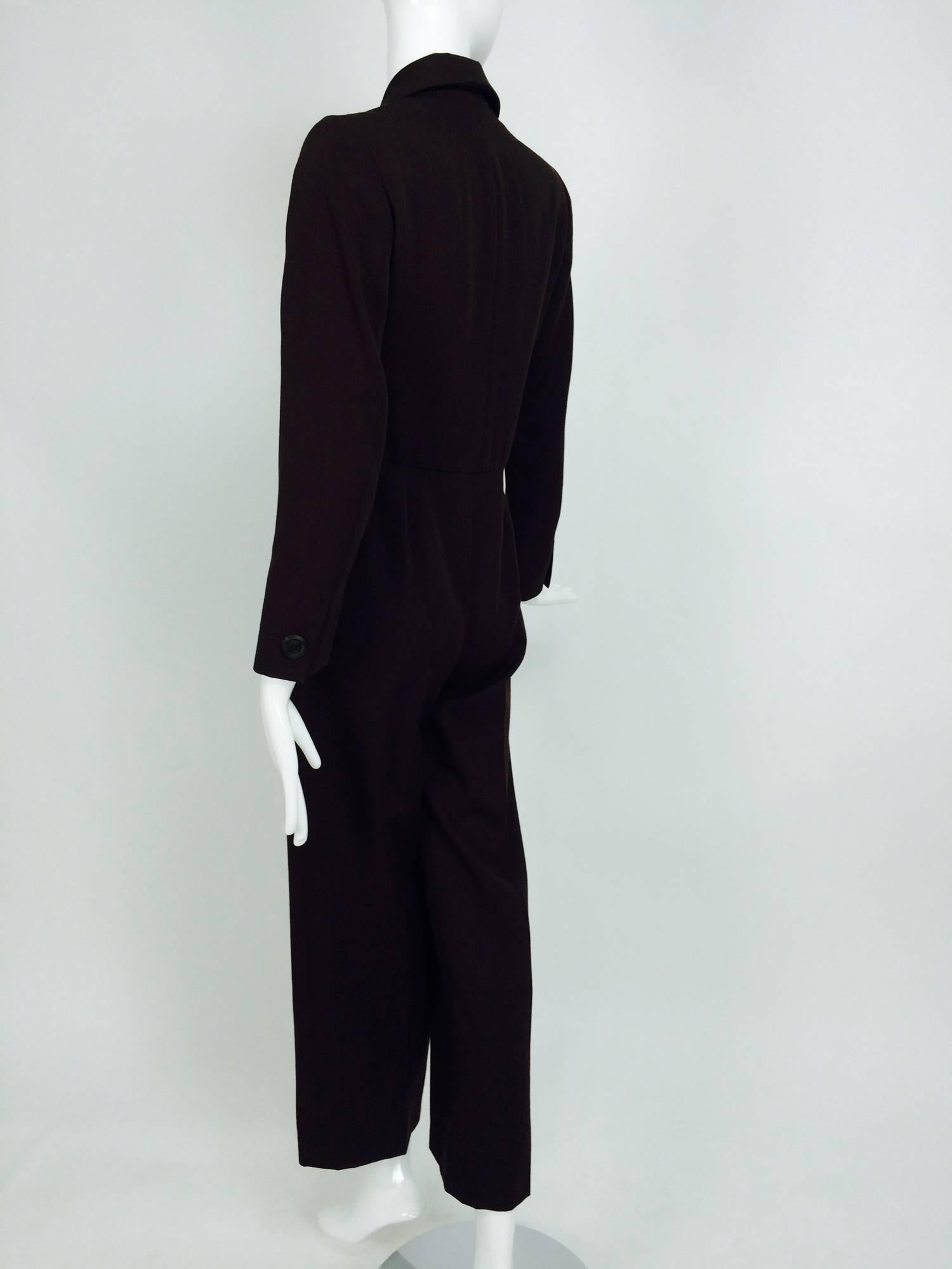 Vintage Yves St Laurent YSL brown wool tuxedo jumpsuit 1970s 1