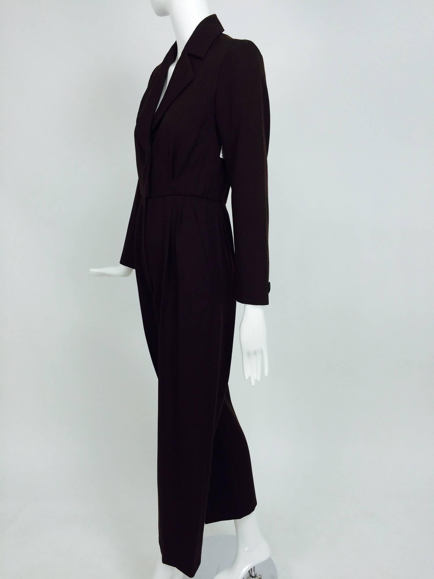 Vintage Yves St Laurent YSL brown wool tuxedo jumpsuit 1970s 3