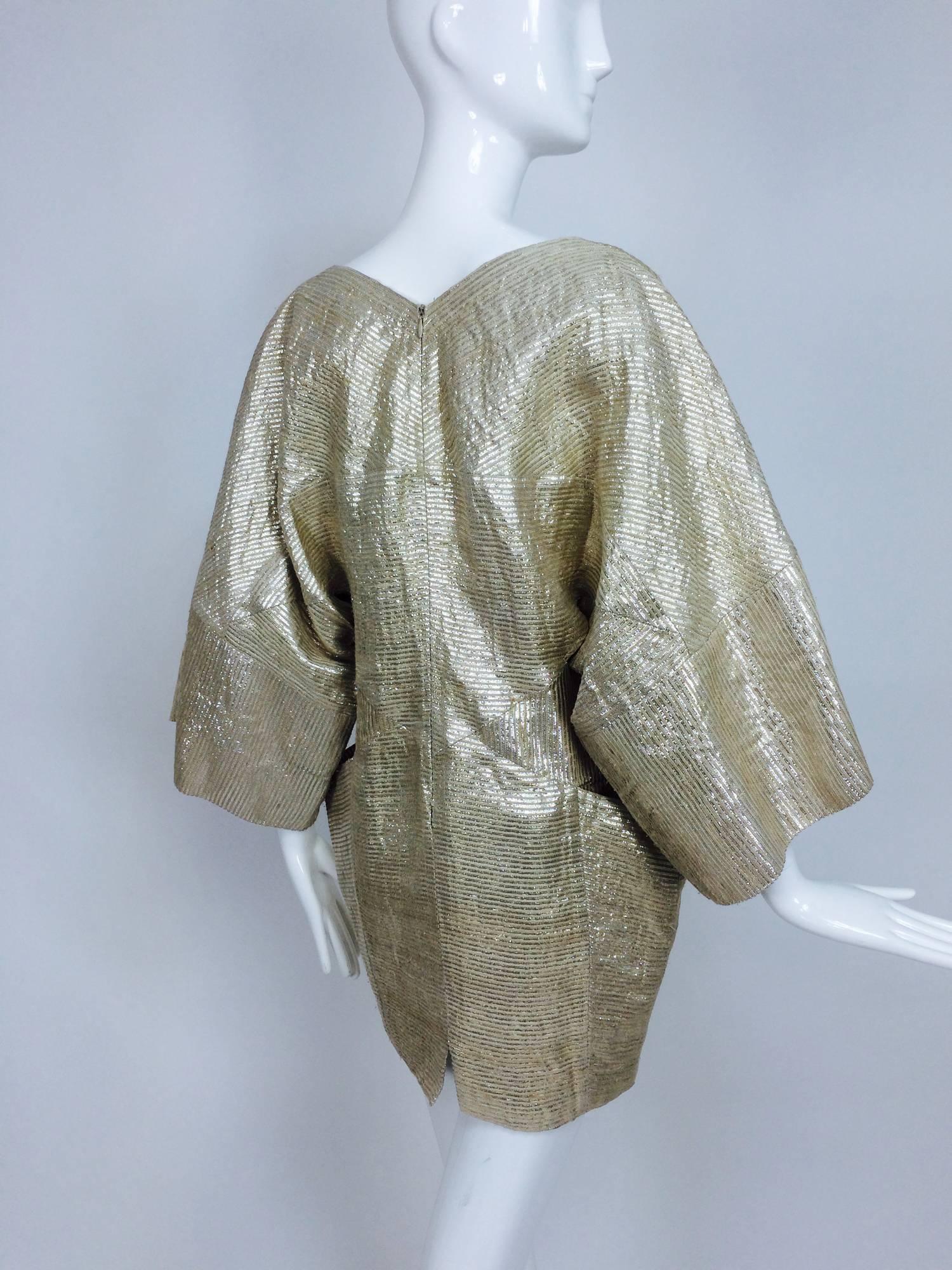 Women's Pucci gold metallic slub silk & linen kimono sleeve mini dress 