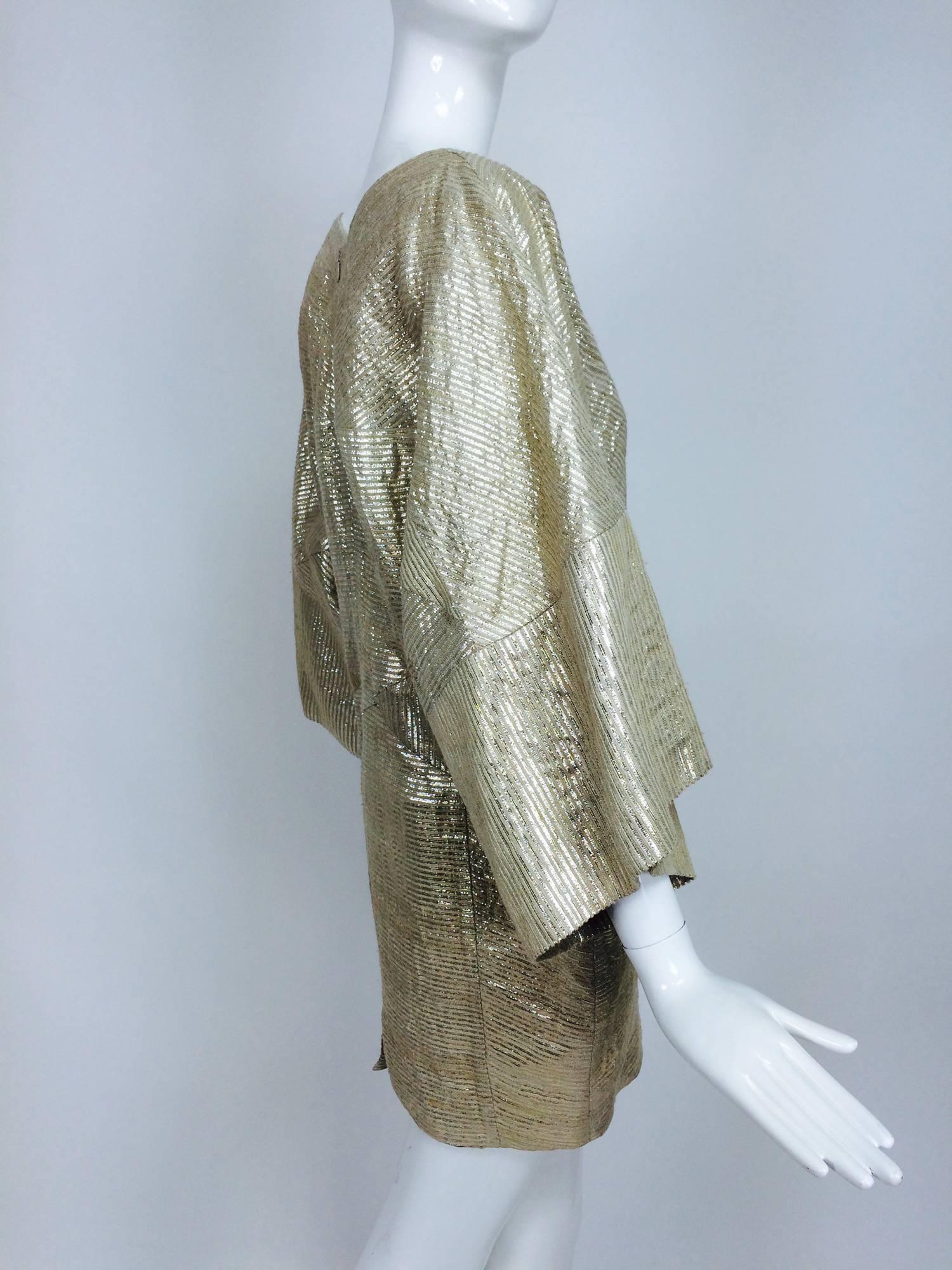 Pucci gold metallic slub silk & linen kimono sleeve mini dress  1