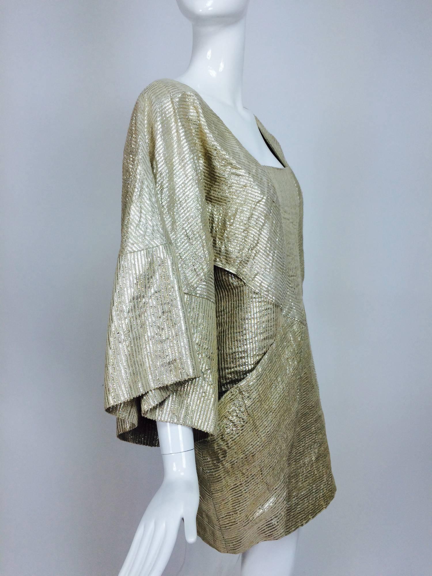 Pucci gold metallic slub silk & linen kimono sleeve mini dress  2
