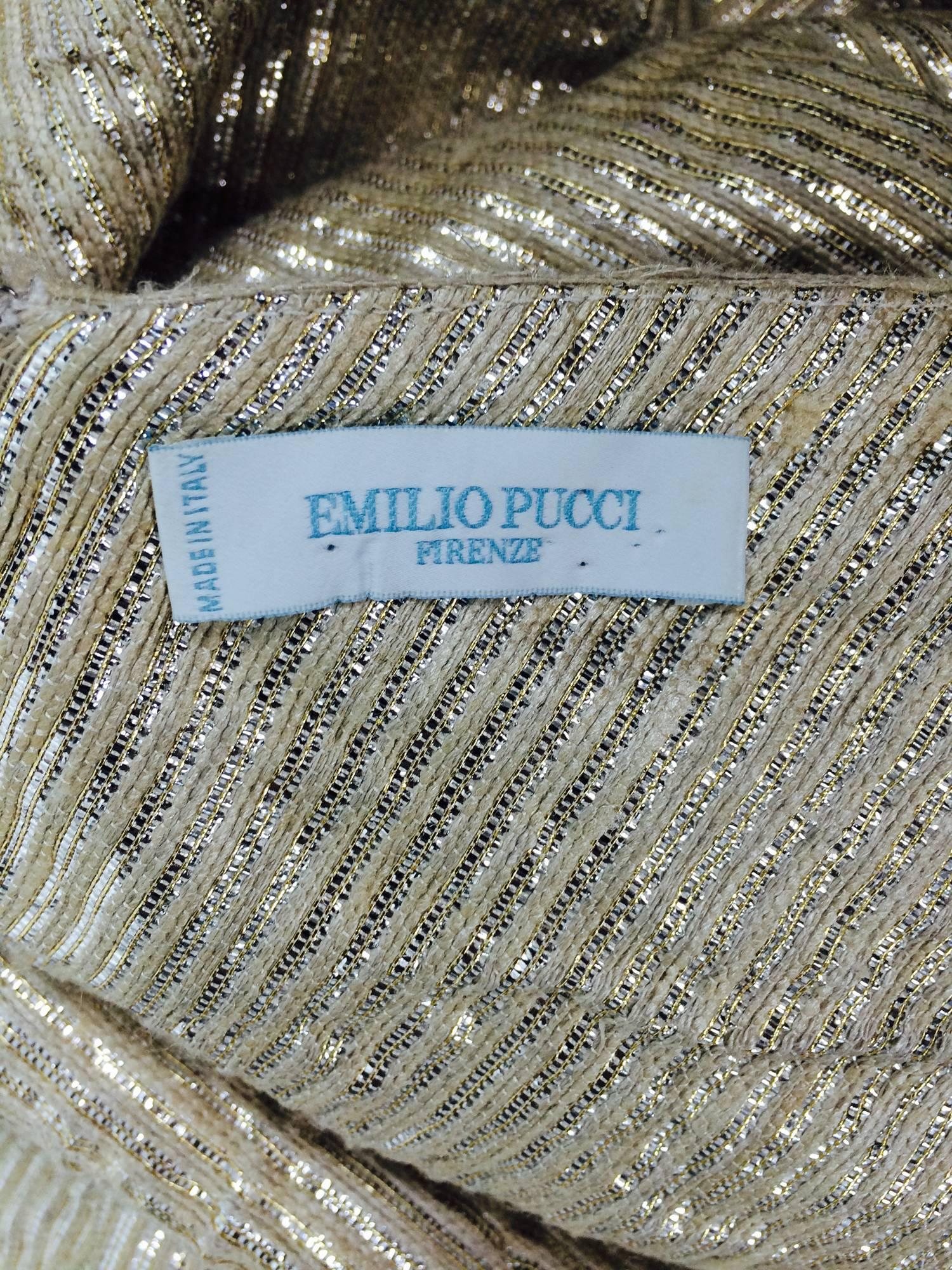 Pucci gold metallic slub silk & linen kimono sleeve mini dress  3