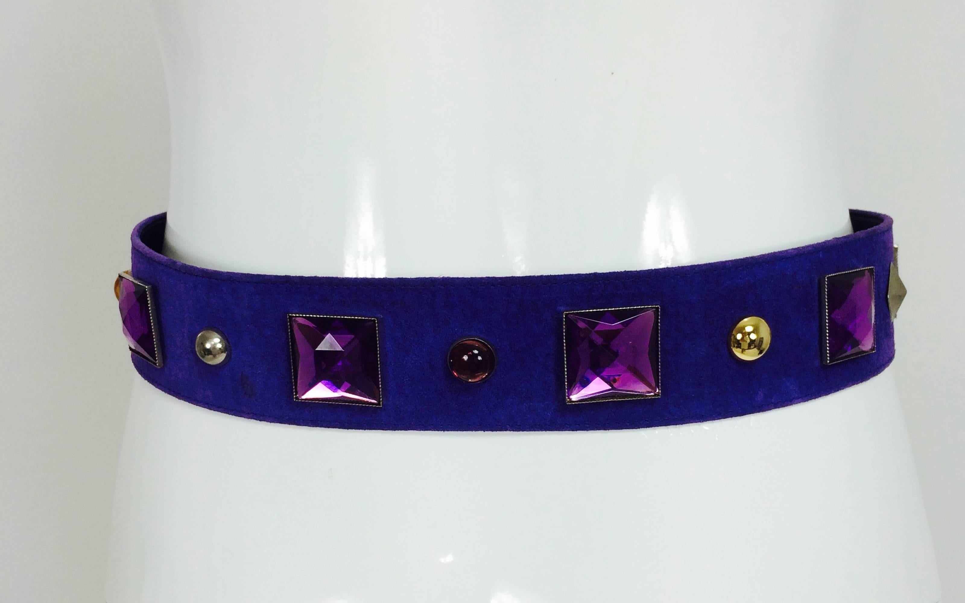 Vintage Yves St Laurent jeweled purple suede belt 1980s 1