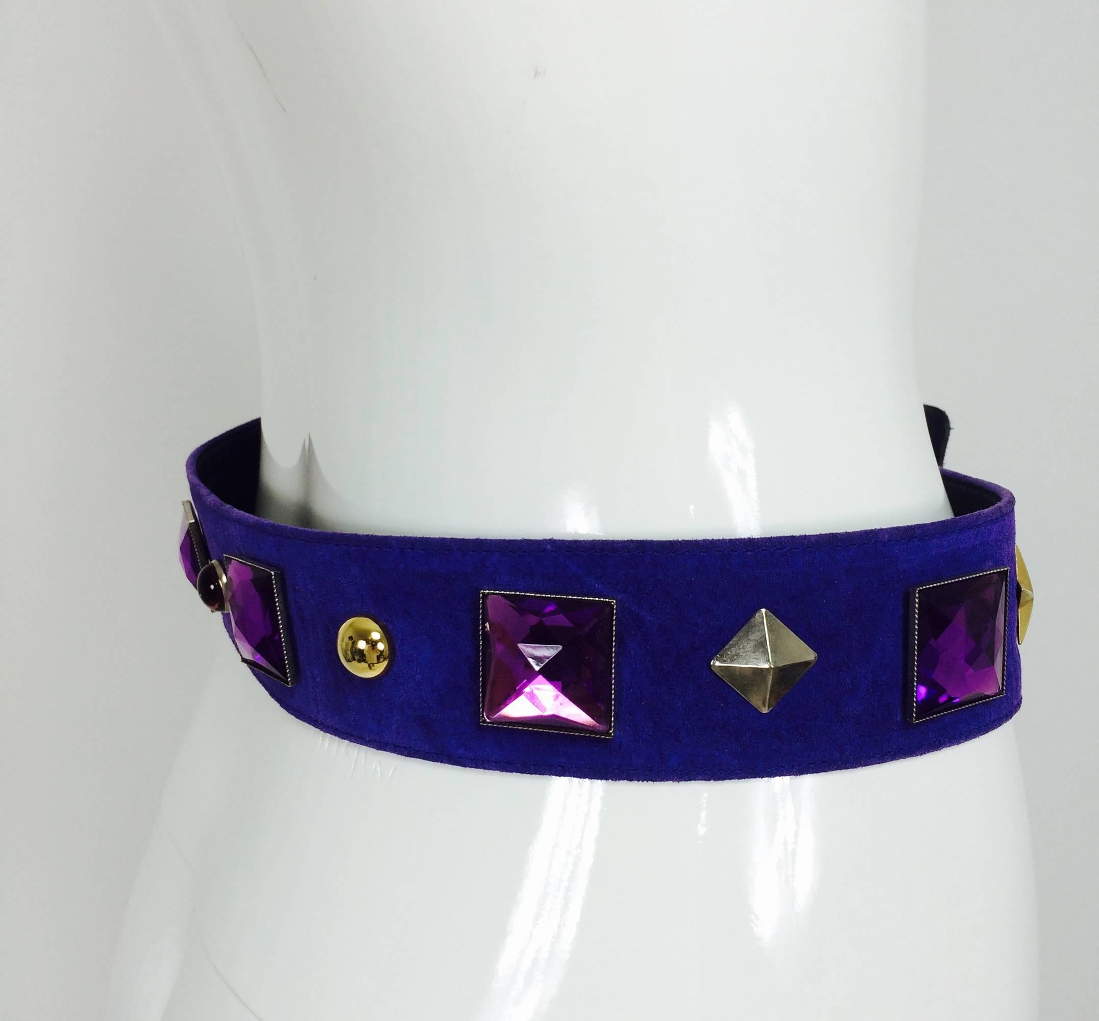 Vintage Yves St Laurent jeweled purple suede belt 1980s 2