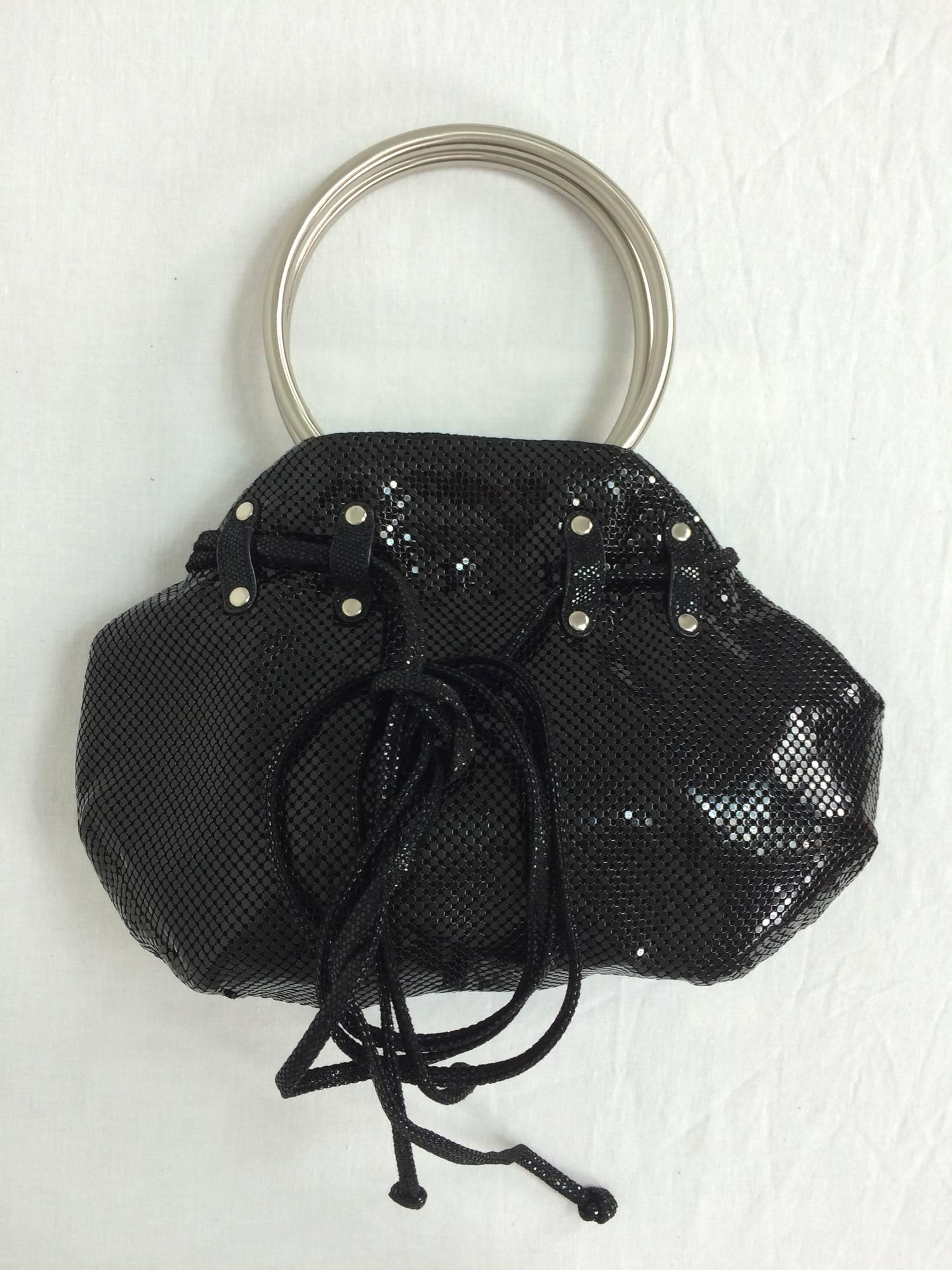 Black Whiting & Davis black metal mesh handbag with silver ring handles 