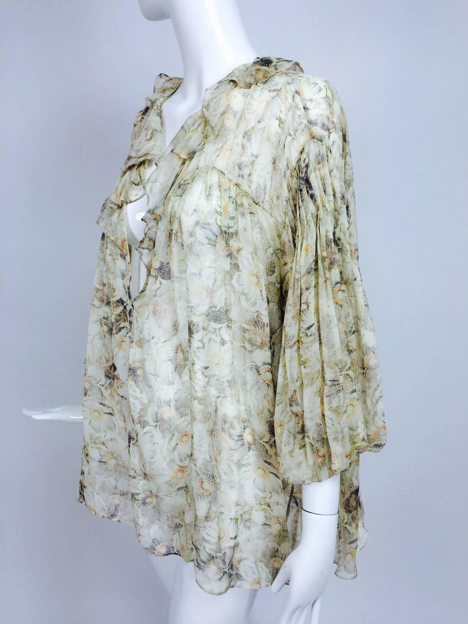 Gray Chloe floral silk chiffon poet blouse 
