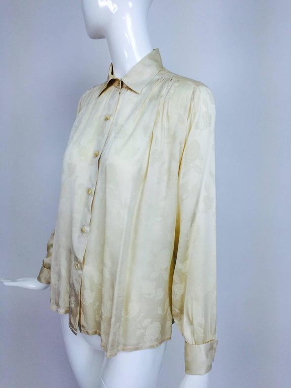 Vintage Chanel cream silk jacquard blouse 1990s at 1stDibs