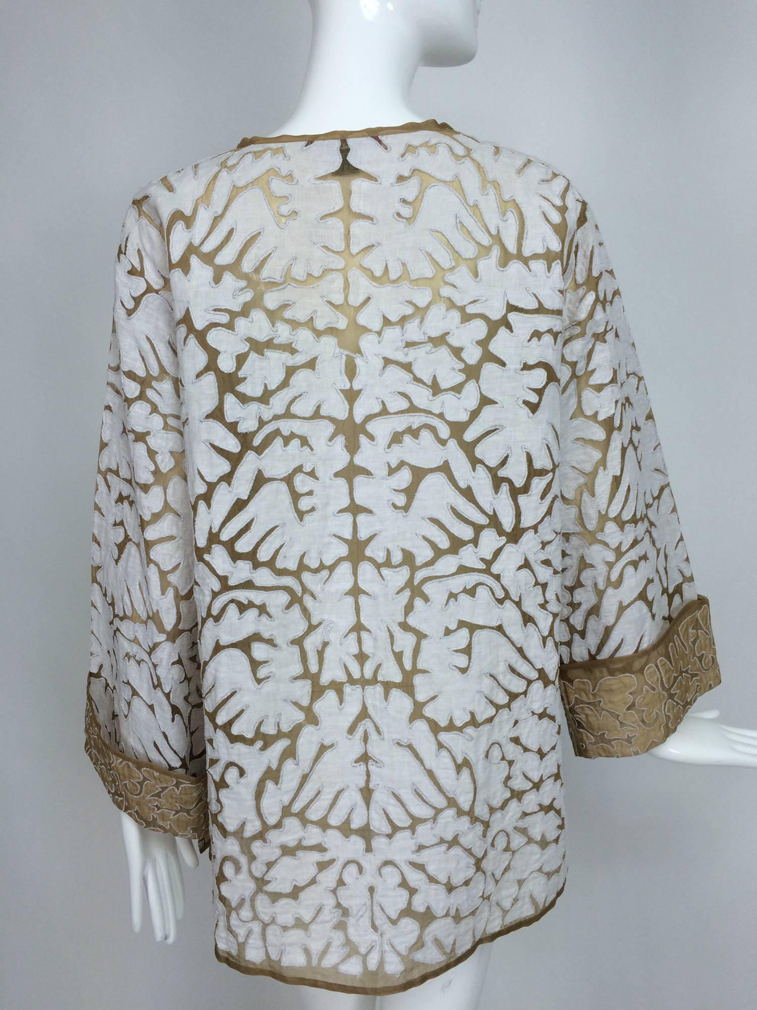 Women's Jeannie McQueeny Cocoa silk organza & linen applique jacket XXL