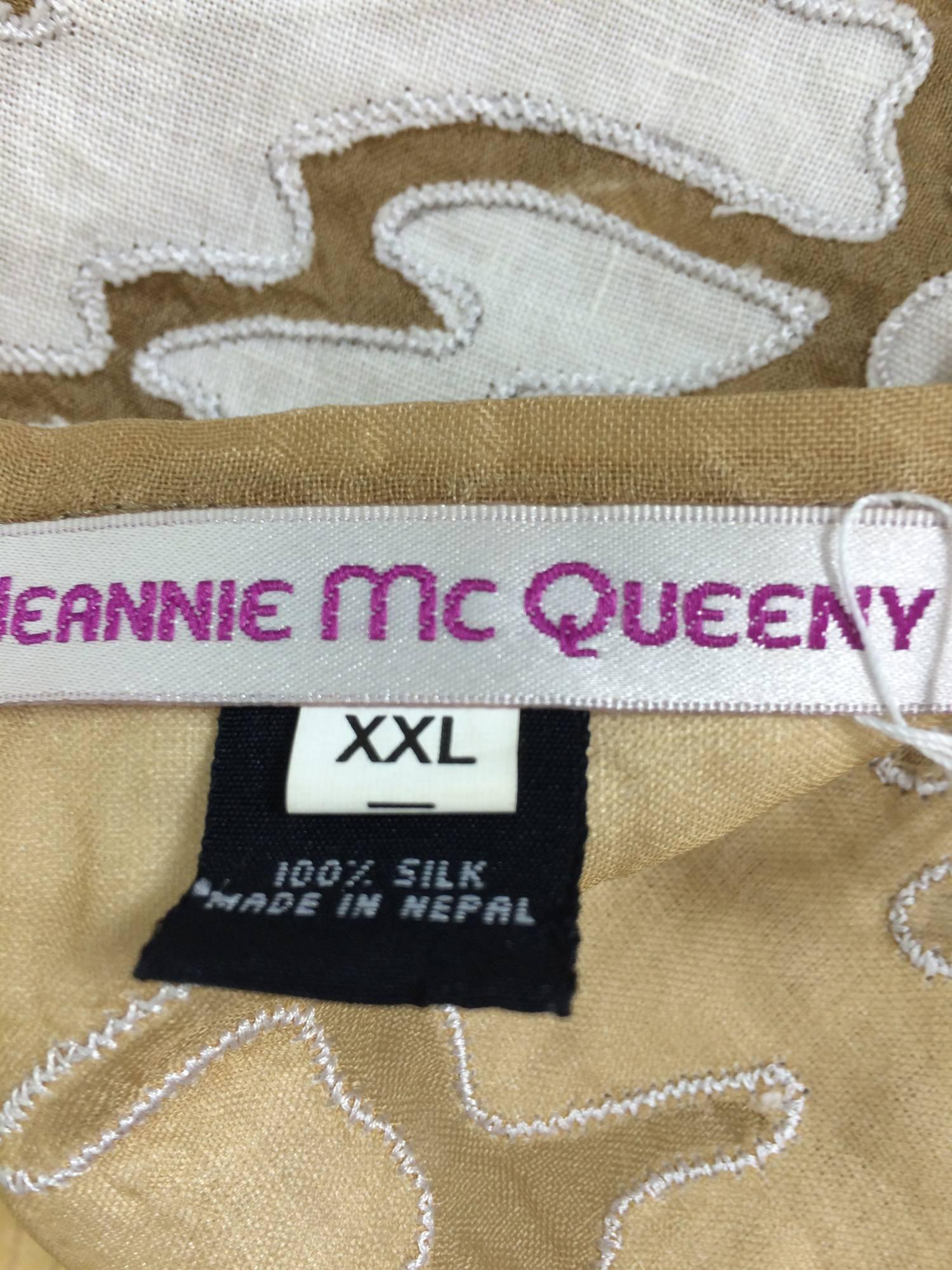 Jeannie McQueeny Cocoa silk organza & linen applique jacket XXL 4
