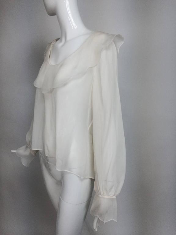 Valentino off white silk chiffon poet blouse L For Sale at 1stDibs