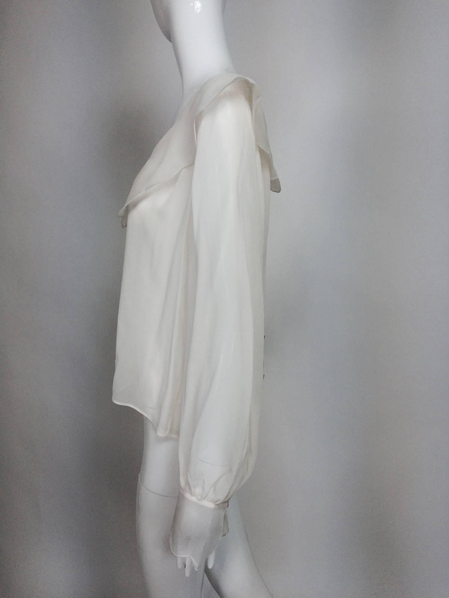 Gray Valentino off white silk chiffon poet blouse L